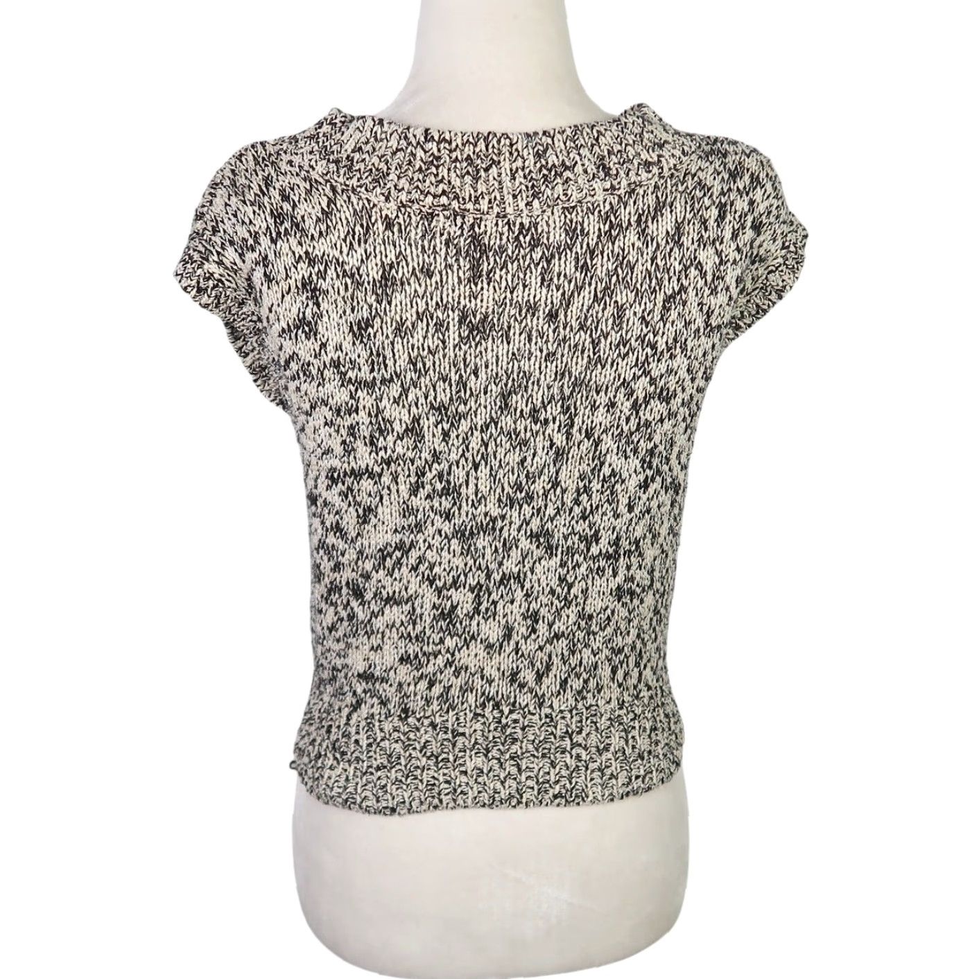 Liz Claiborne VINTAGE Liz Claiborne Sweater Vest Knit Cap Sleeve Silk Rayon Black Cream Marled S Sleeveless 90s Womens Size S / US 4 / IT 40 - 4 Thumbnail