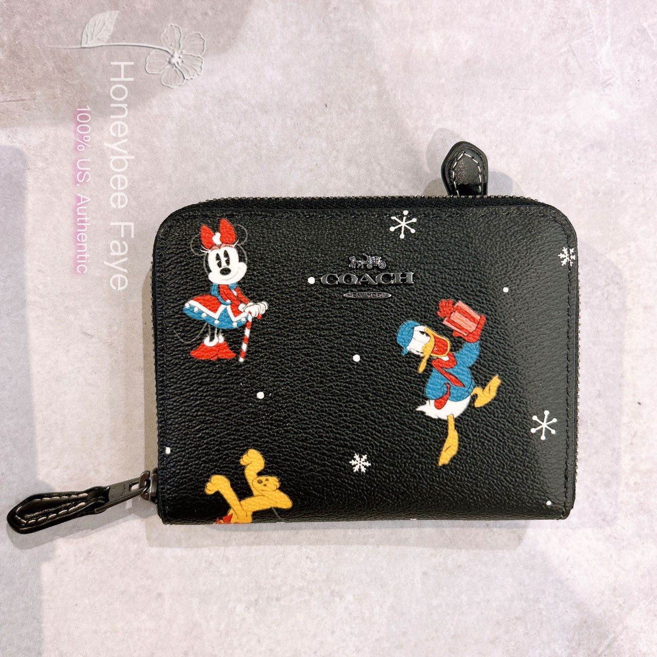 Coach Disney X Coach Small Zip Around Wallet With Holiday Print