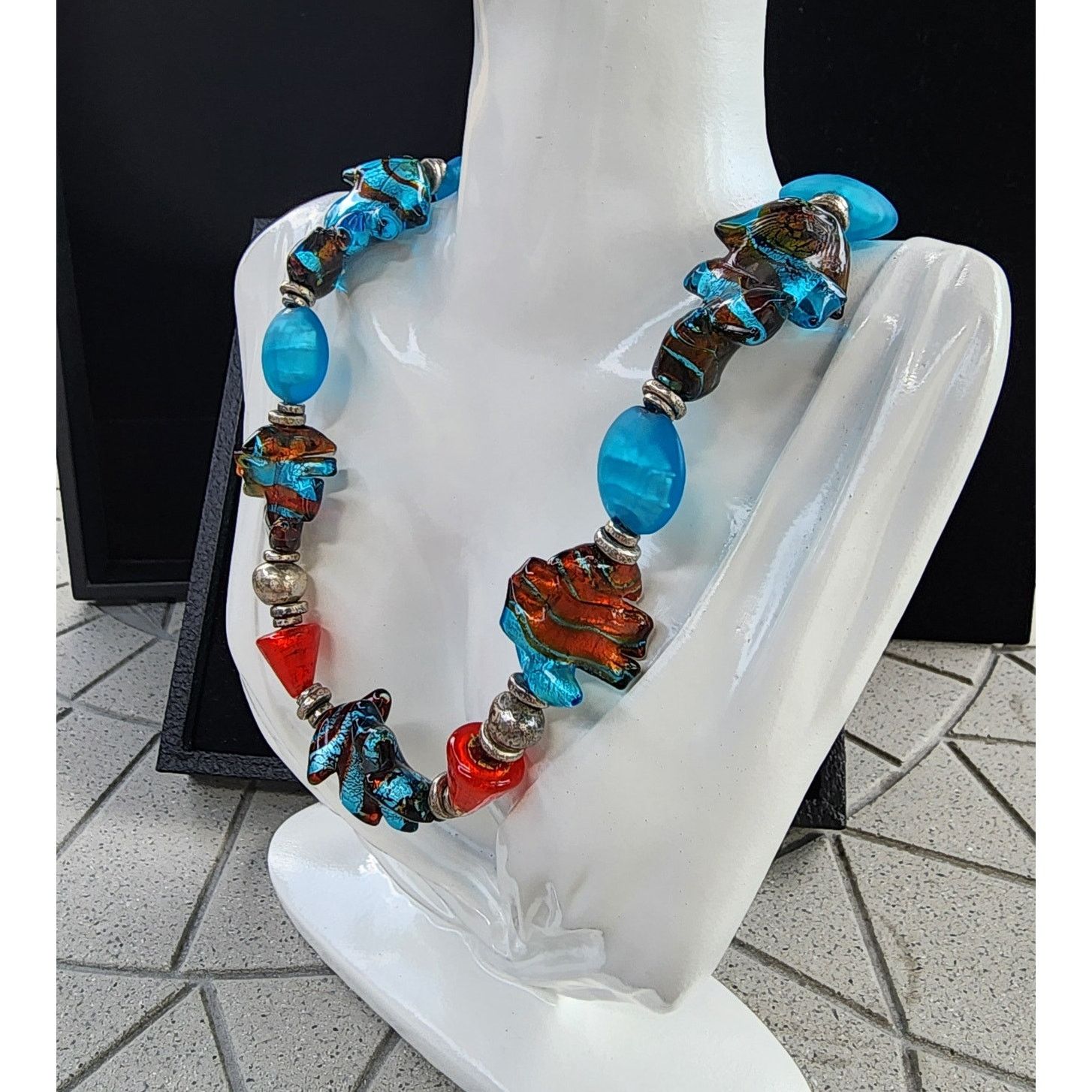 Vintage Chunky Murano Glass Lampwork Sculptural Beaded Necklace Size ONE SIZE - 7 Thumbnail