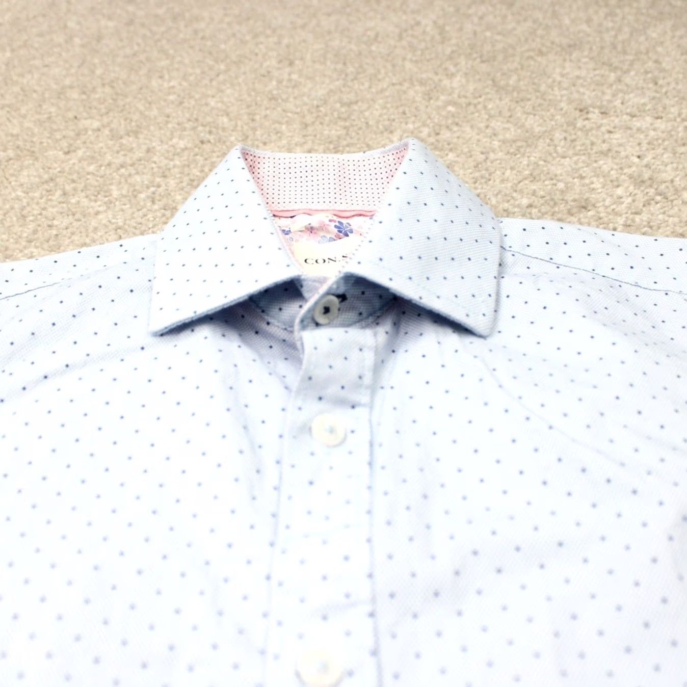 Vintage Construct Shirt Men 14 1/2, 32/33 Blue/Pink Slim Fit Stretch Cotton L/S Dress Shirt Size US M / EU 48-50 / 2 - 5 Thumbnail