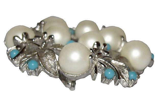 Designer Sarah Coventry Costume Silver Tone Simulate Pearl Wreath Pin Size ONE SIZE - 3 Thumbnail