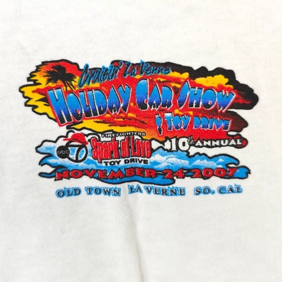 Gildan VINTAGE Holiday Car Show T Shirt Mens 3XL White Y2K 2007 Cruisin La Verne Gildan Crew Neck Short Sleeve Cotton Double-Sided Reg Mens Size US XXL / EU 58 / 5 - 3 Thumbnail