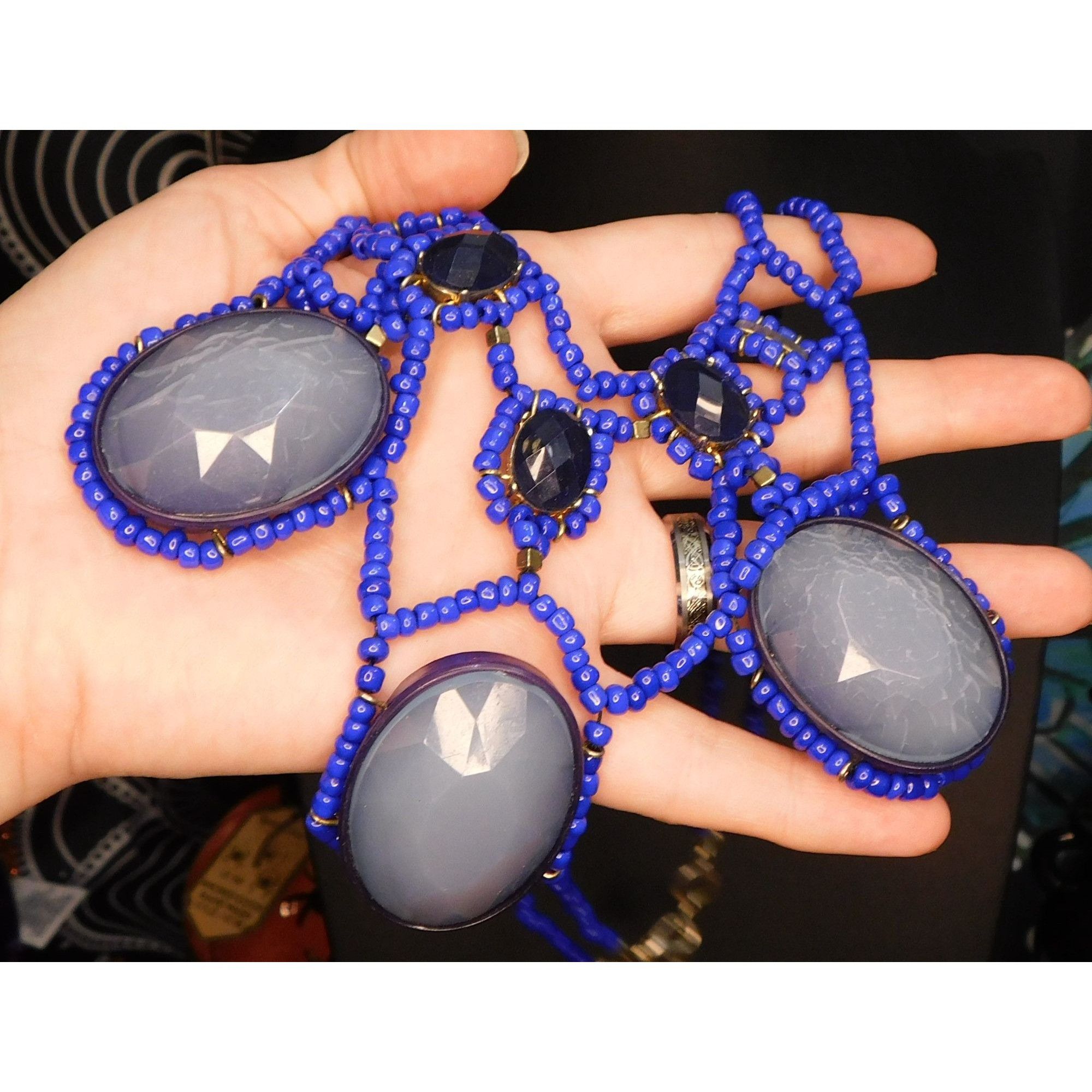 Other Blue Beaded Cabochon Statement Necklace Size ONE SIZE - 2 Thumbnail