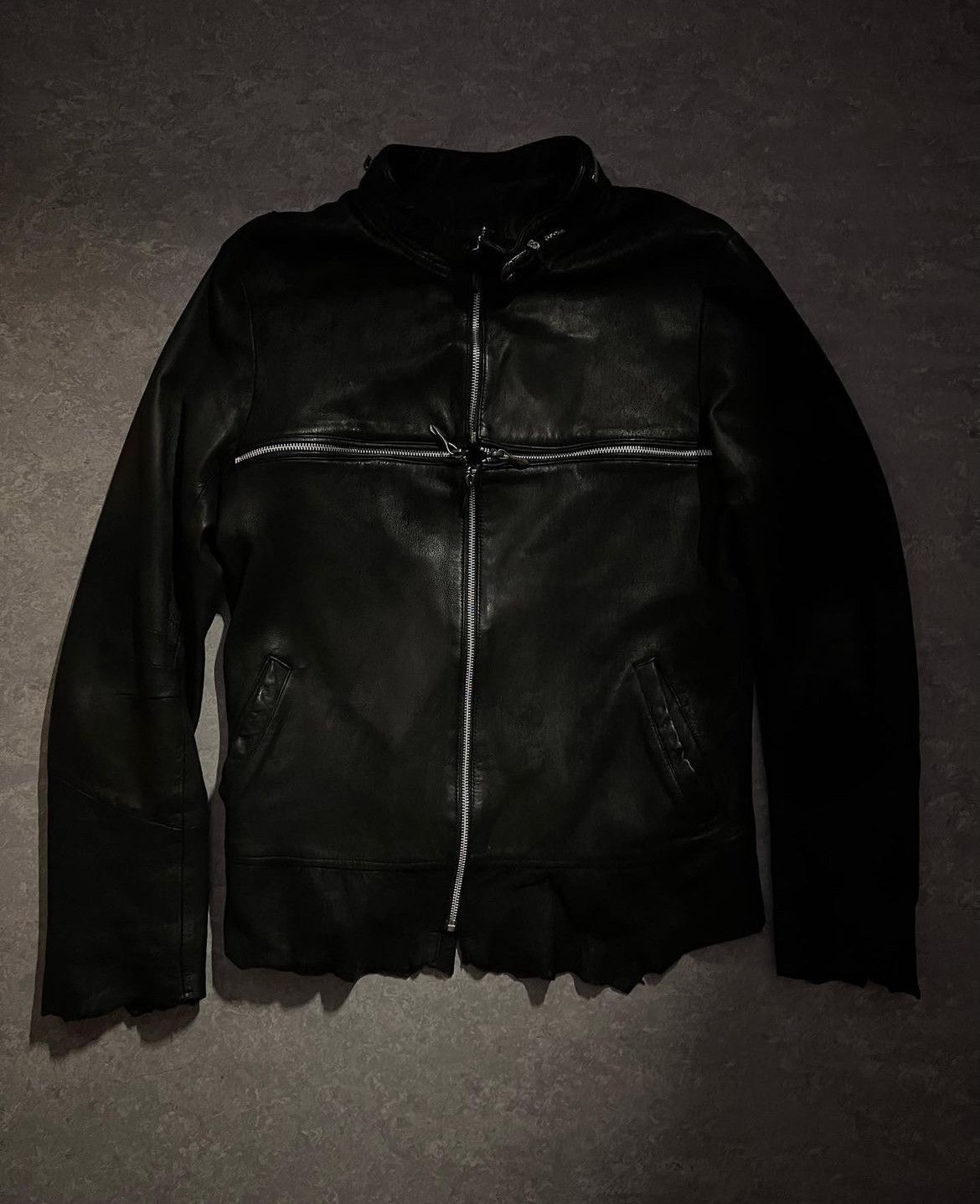 Image of 14Th Addiction Leather Crosszip Jacket in Black, Men's (Size XL)