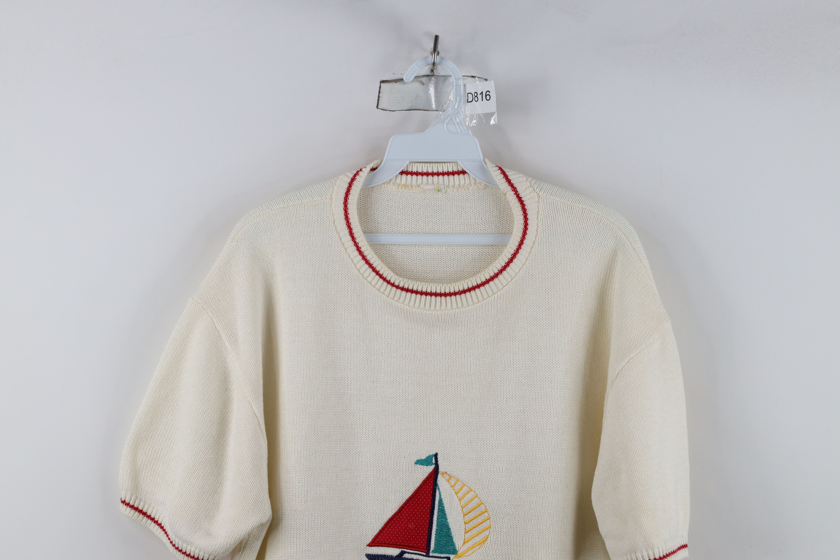 Vintage Vintage 70s Streetwear Sailboat Short Sleeve Knit Sweater Size XL / US 12-14 / IT 48-50 - 2 Thumbnail