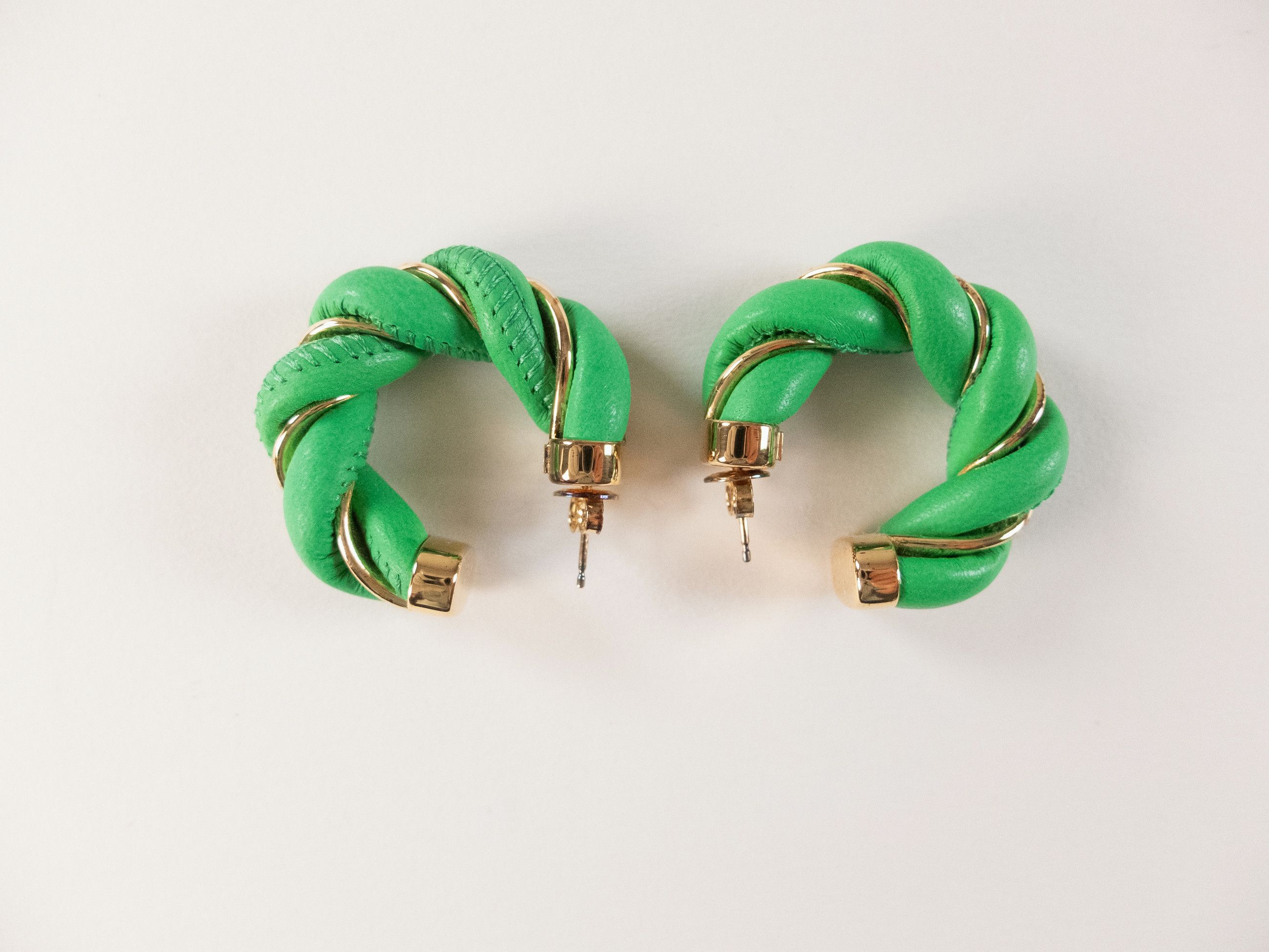 Bottega Veneta BOTTEGA VENETA Twist circle green leather silver earrings q Size ONE SIZE - 2 Thumbnail
