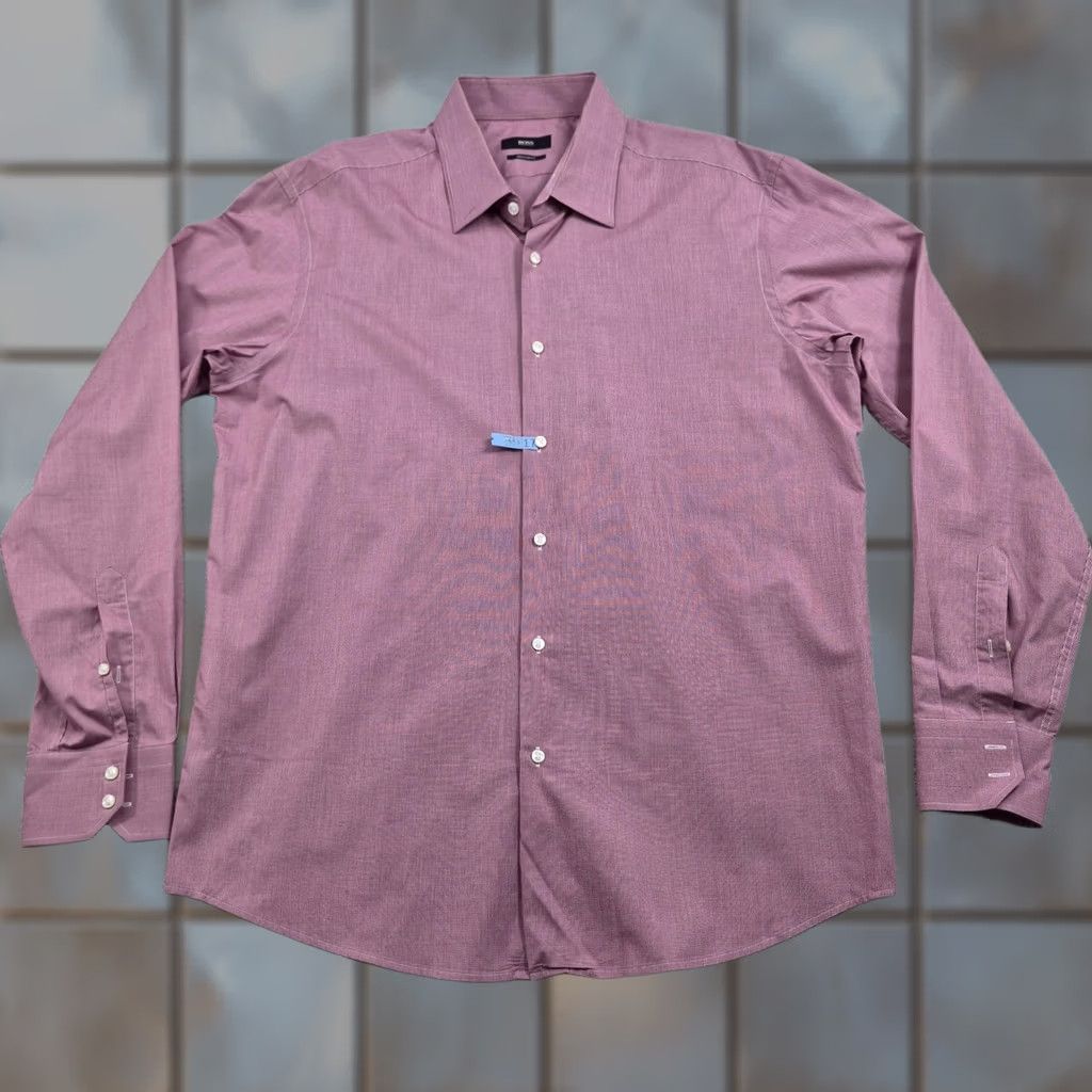 Hugo Boss HUGO BOSS Dress Shirt Mens 17.5 34/35 Pink Check Cotton Long Sleeve Button Up Shirt Size 48R - 1 Thumbnail