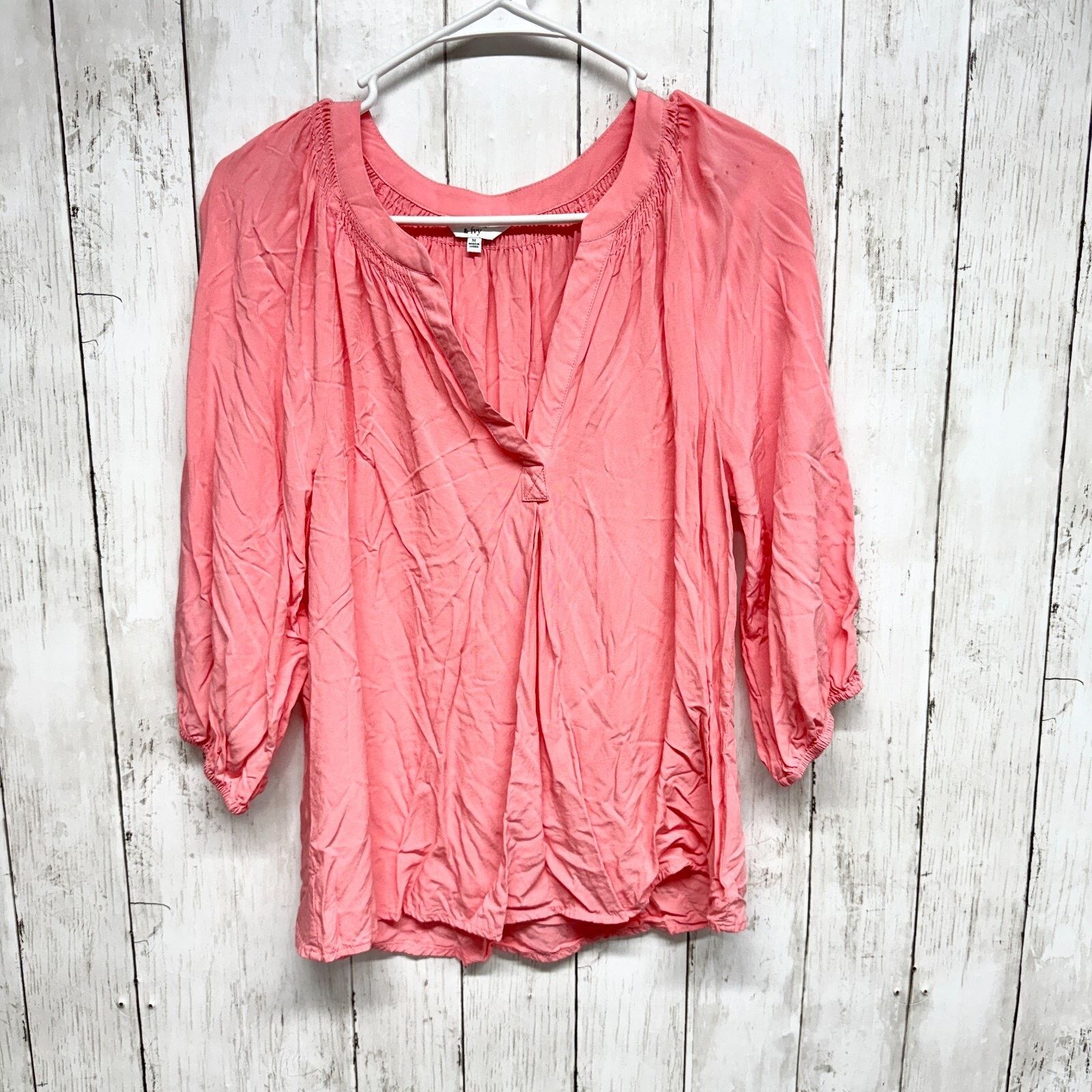 Other Crown & Ivy Blouse Size Medium Pink Puff Sleeve Deep V Neck Size M / US 6-8 / IT 42-44 - 1 Thumbnail