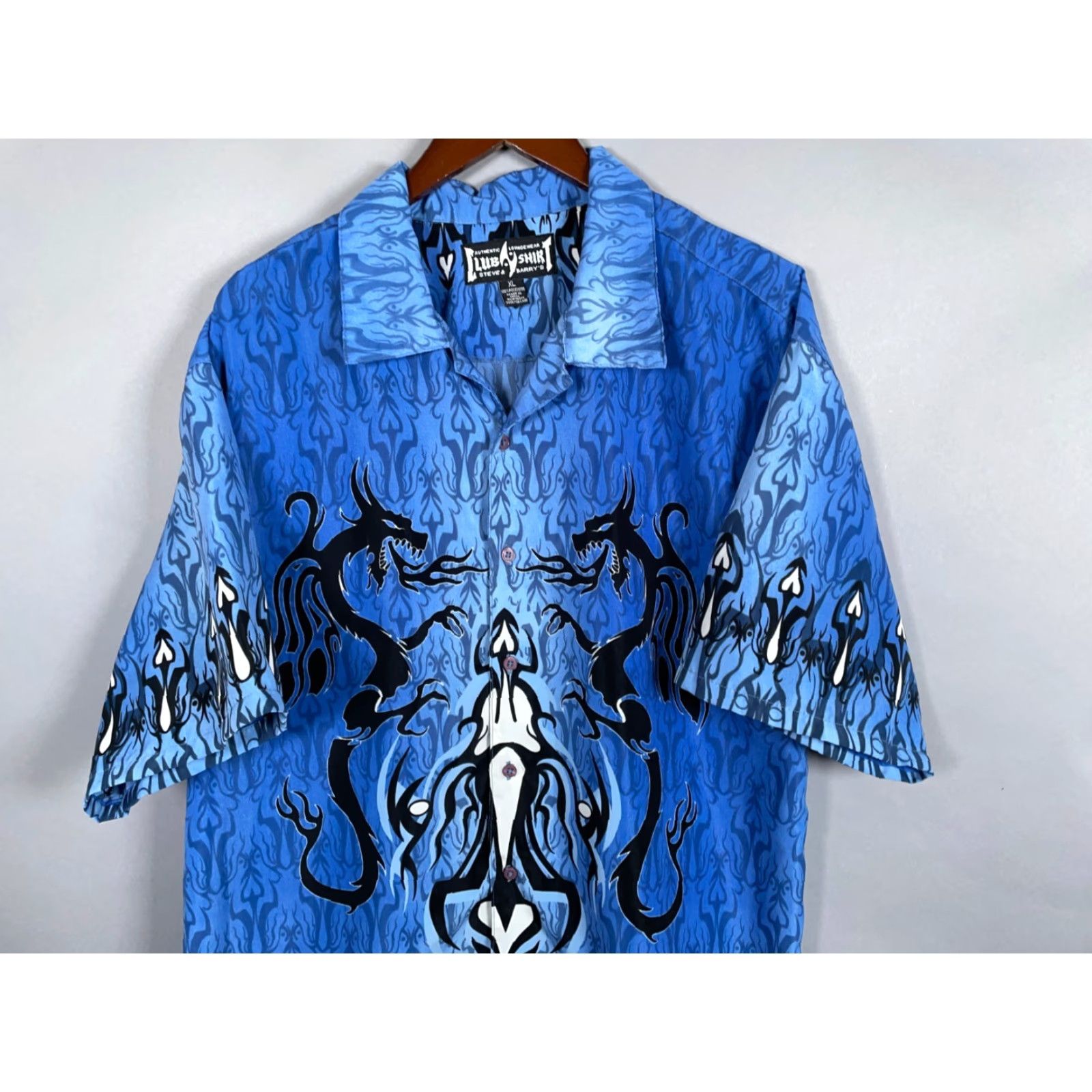 Vintage Y2K Tribal Dragon Motif Shirt Adult XL Blue AOP Camp Collar Retro 2000s Size US XL / EU 56 / 4 - 4 Thumbnail