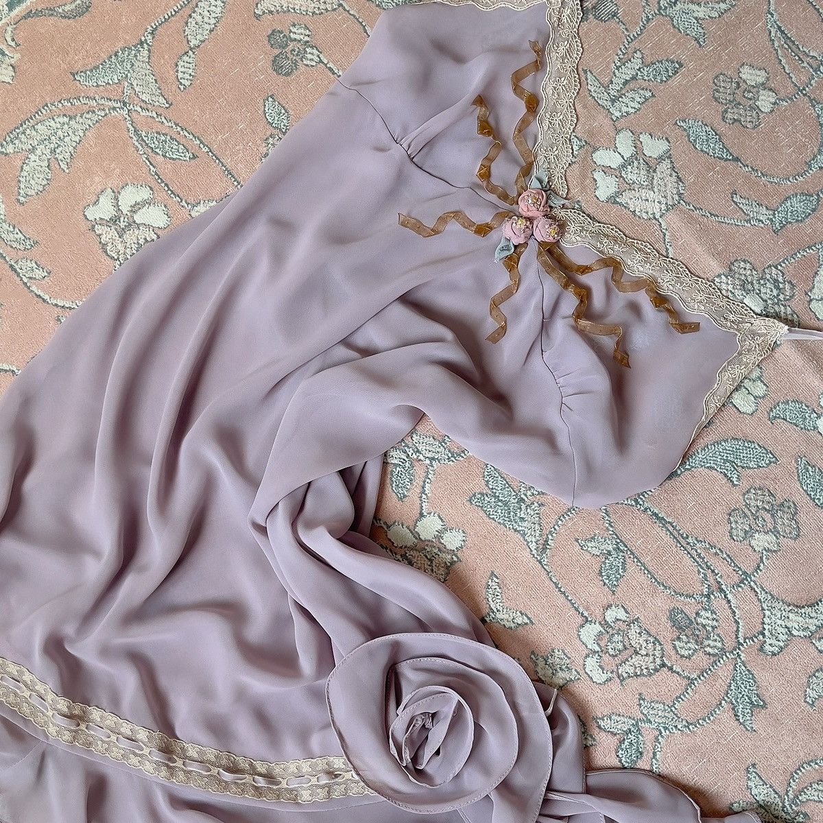 Vintage Romantic Dusty Purple Chiffon Semi-Sheer Mini Dress (Large) Size L / US 10 / IT 46 - 15 Thumbnail