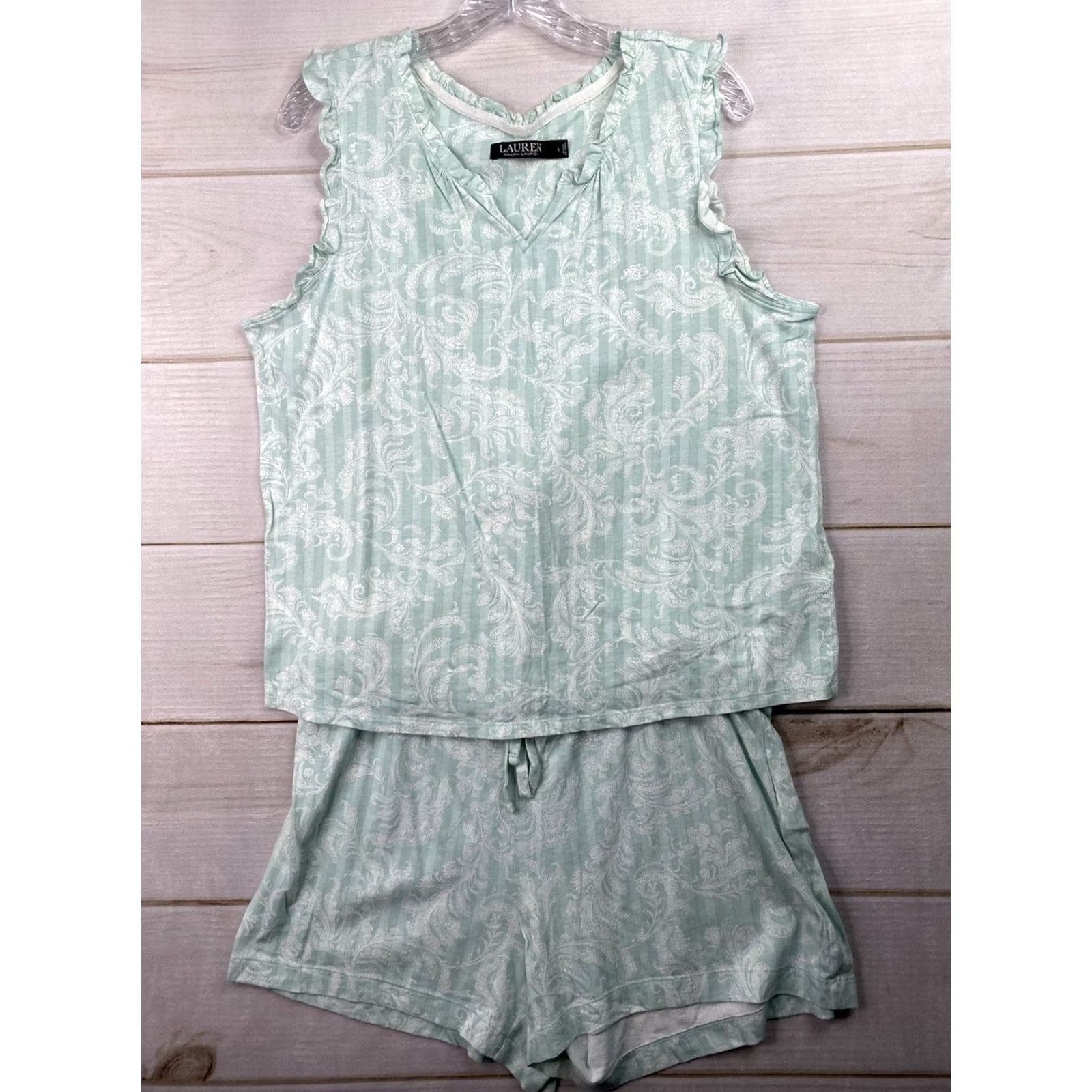 Ralph Lauren Ralph Lauren Womens Pajama Set L Sleeveless Tank Monogram Floral Multicolor Knit Cotton Blend Embroidered Logo Short LRL Size 36" / US 14 / IT 50 - 2 Thumbnail