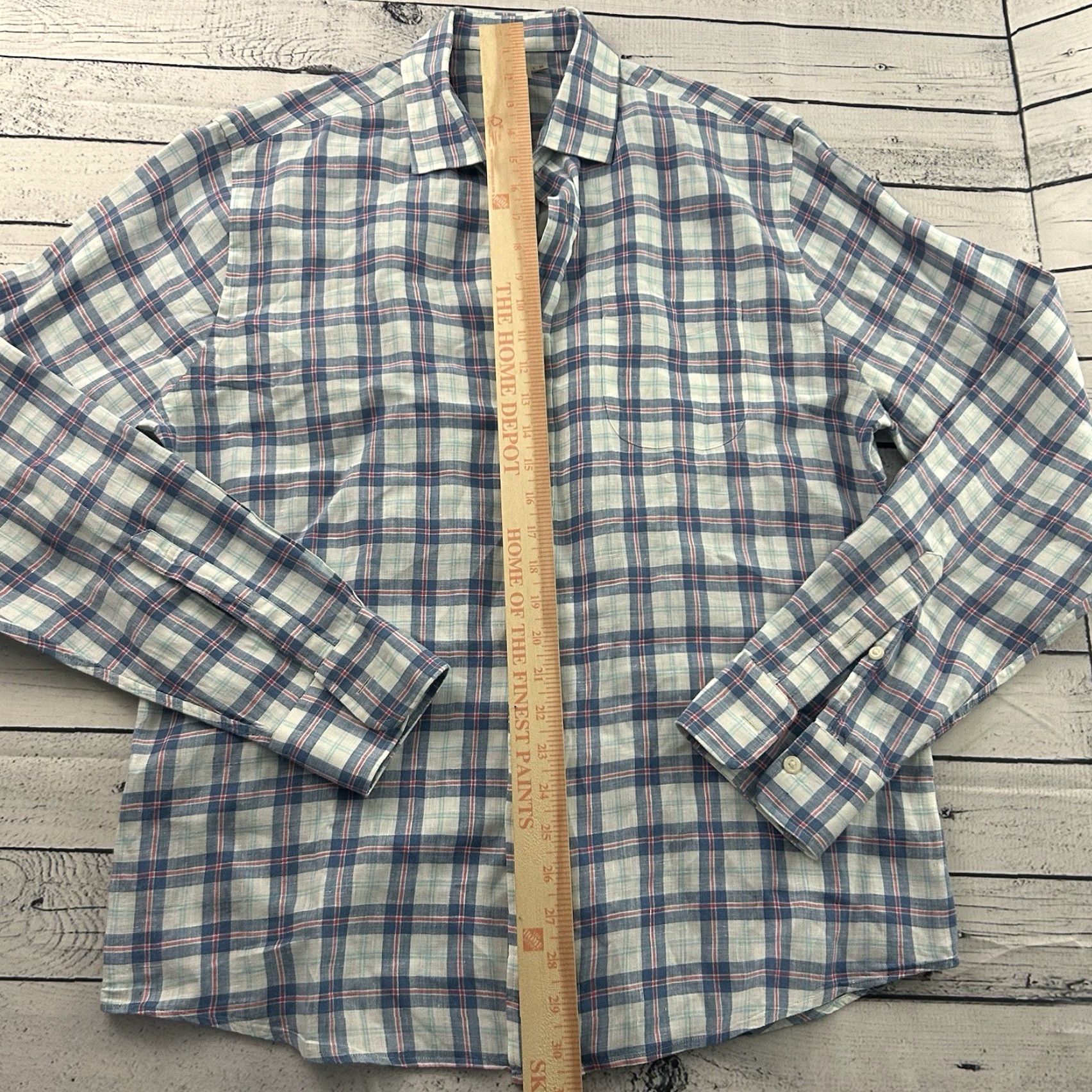 Faherty Faherty Button-Up Long Sleeve Plaid Shirt Men's L 100% Linen Blue White Size US L / EU 52-54 / 3 - 3 Thumbnail