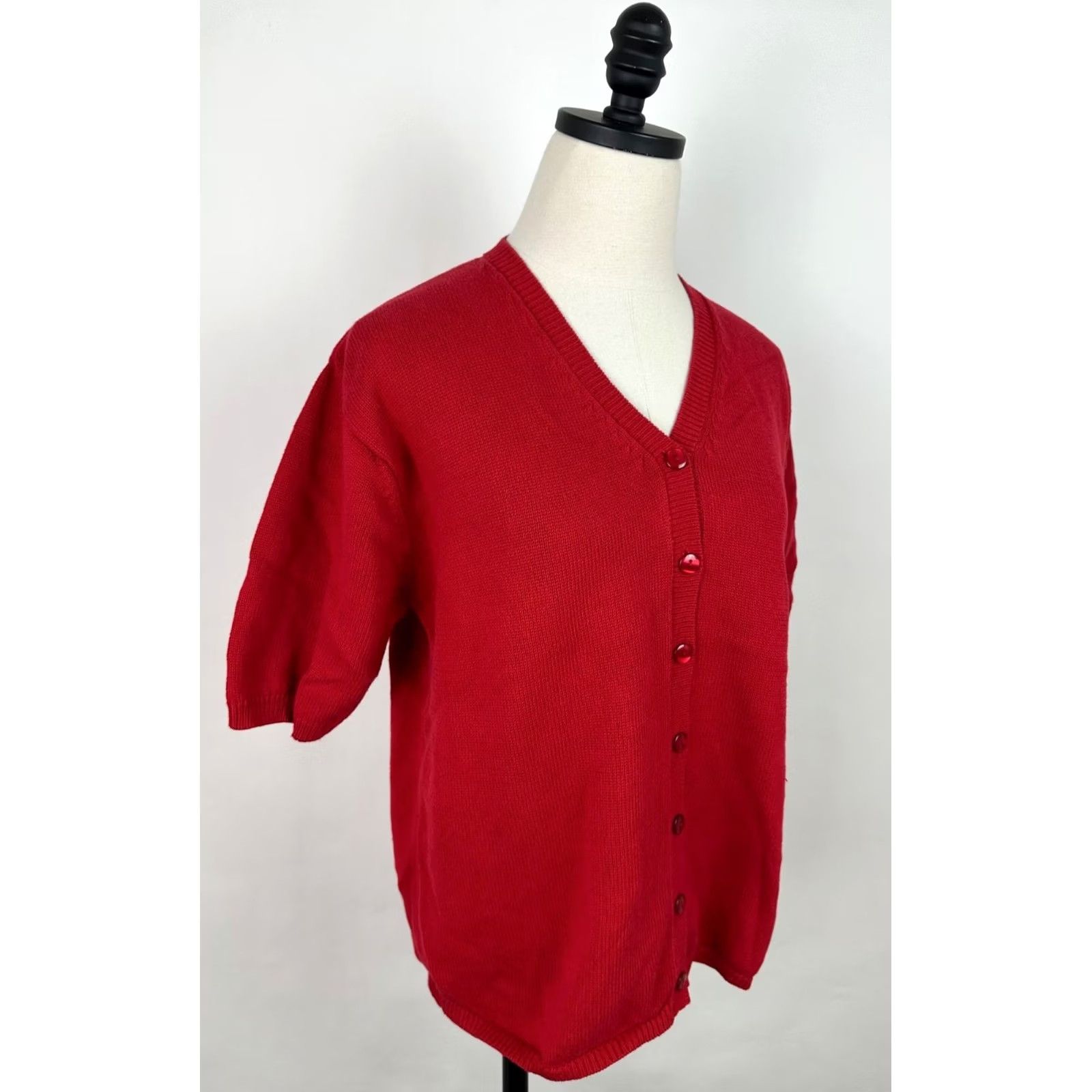 Vintage VINTAGE Lise J. Cardigan Sweater Womens Large Red Cotton Short Sleeve Navy? Size L / US 10 / IT 46 - 6 Thumbnail