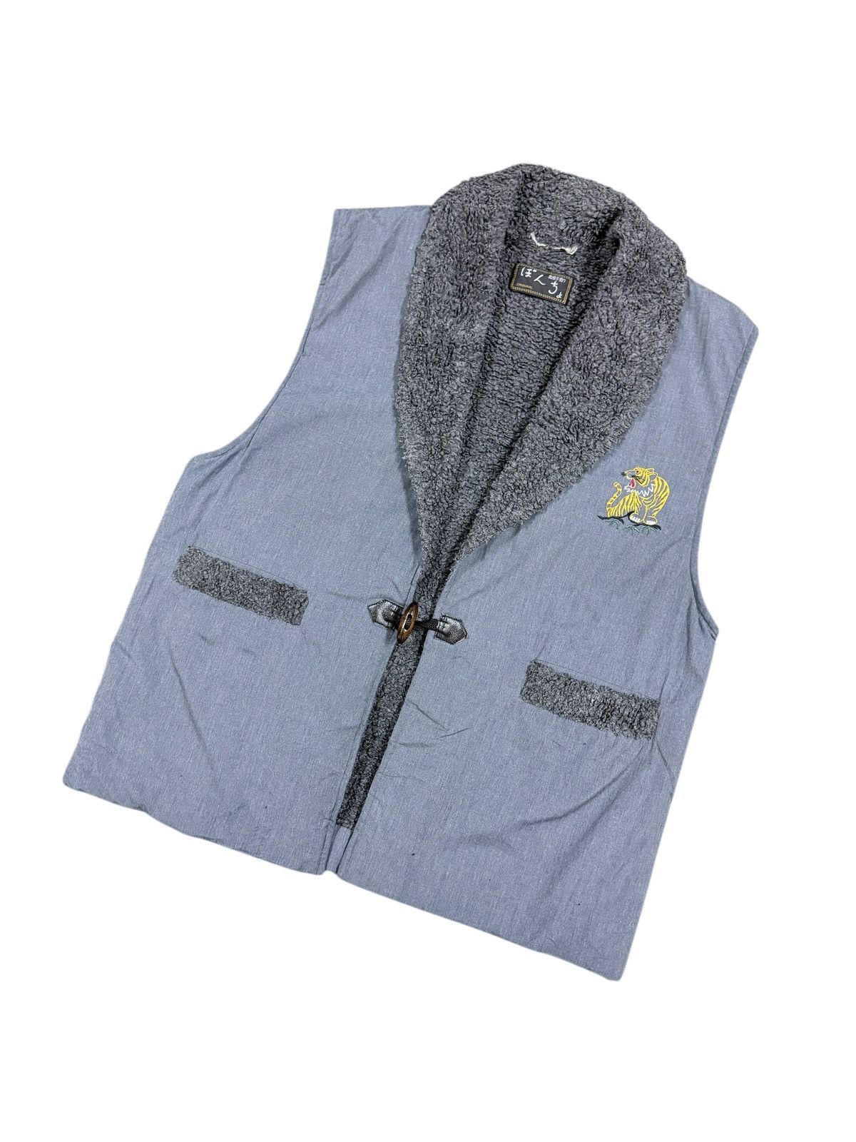 Japanese Brand Vtg🔥Embroidery Tiger Aloha Sherpa Lining Vest Toggle Button Size 44R - 5 Thumbnail