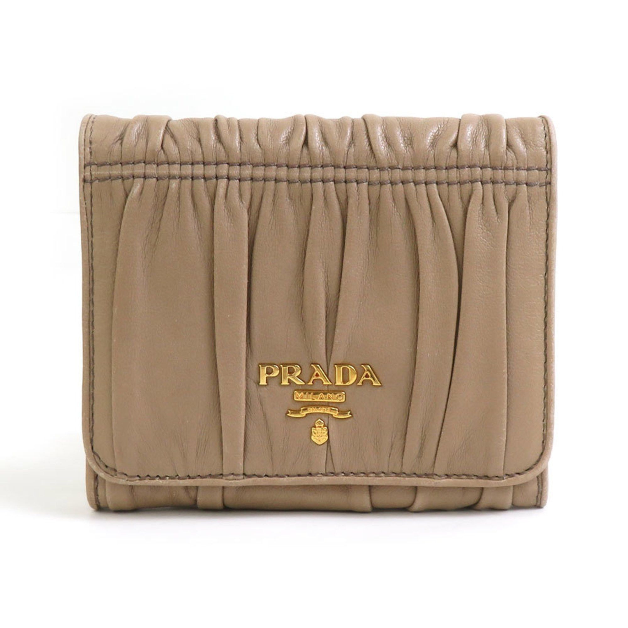 Prada Prada Tri-fold Wallet, Beige Leather, Women's, 1M0176, 56305g Size ONE SIZE - 1 Thumbnail