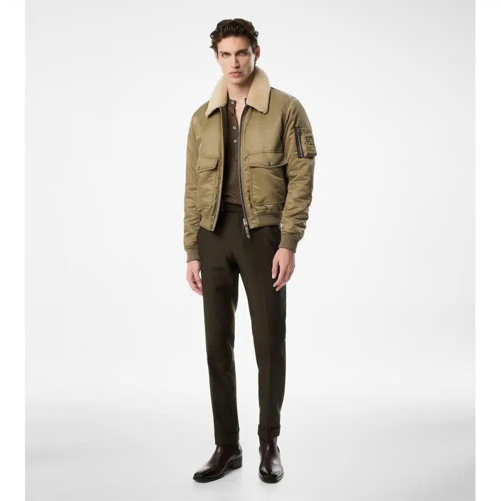 Tom Ford o1loc1c0225 OBB002 Nylon Twill Shearling Bomber Jacket Khaki Size US M / EU 48-50 / 2 - 3 Thumbnail