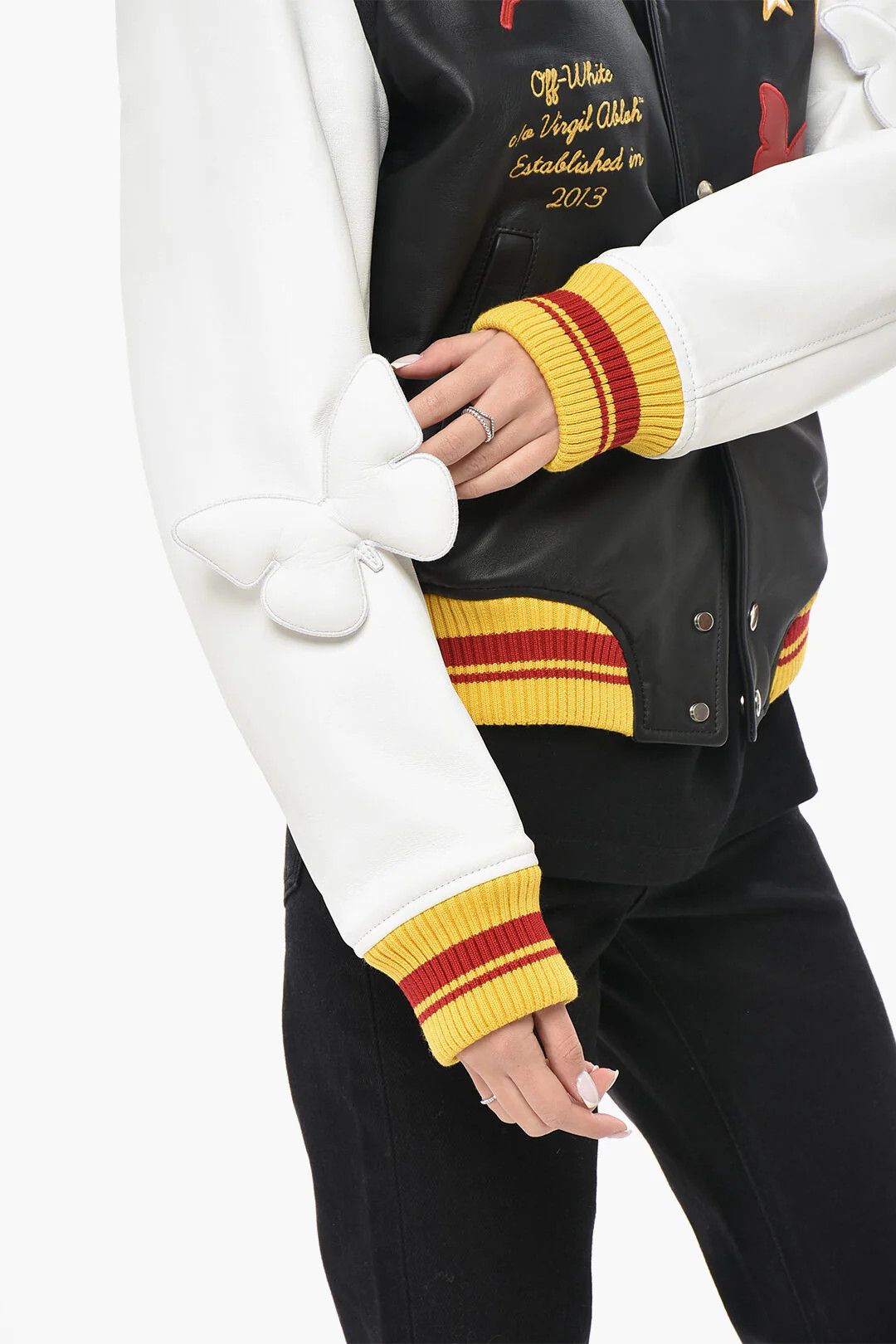 Off-White og1mm0426 Two-Tone Leather Bomber Jacket in White & Black Size XS / US 0-2 / IT 36-38 - 3 Thumbnail