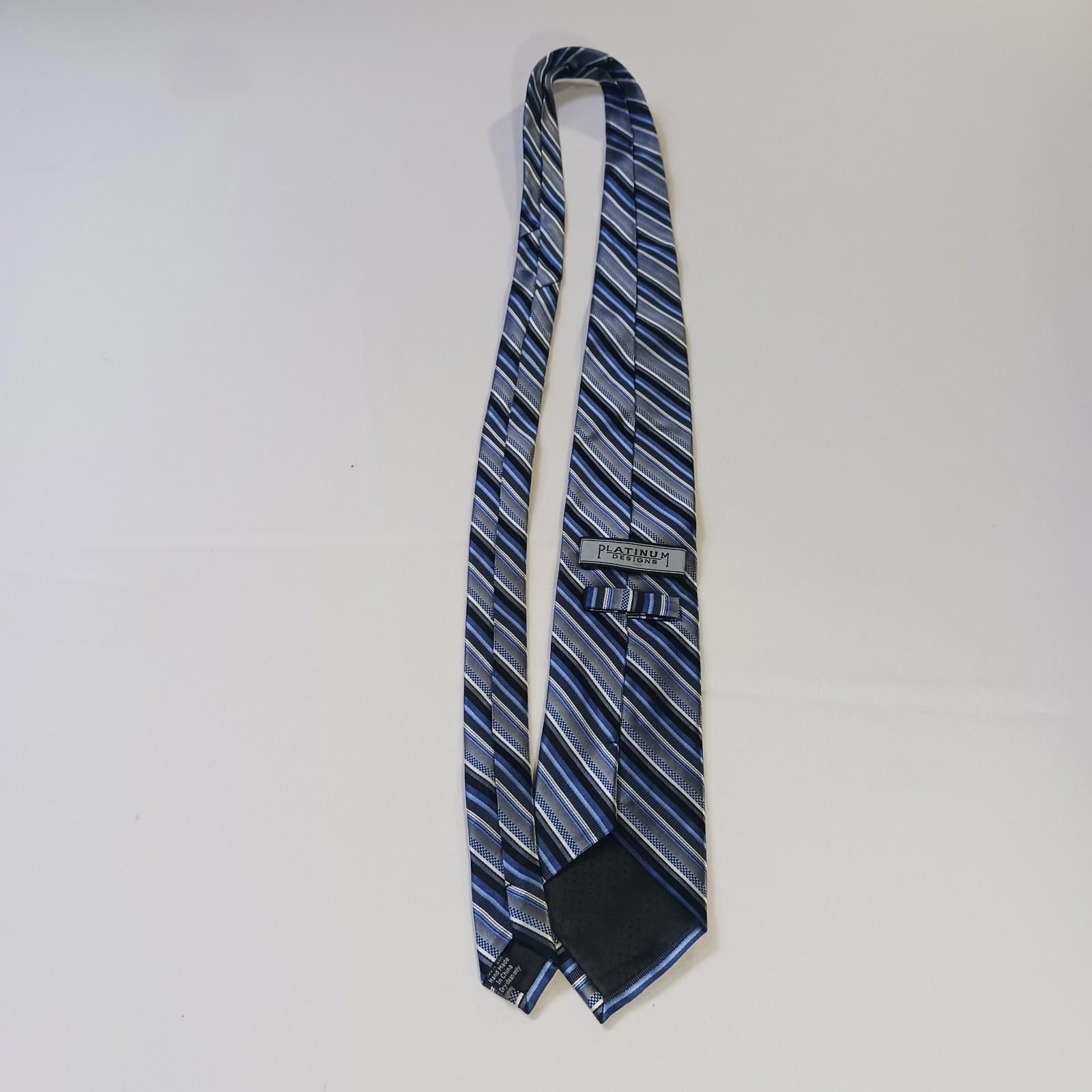 Other Platinum Designs Men Tie Blue/Gray Striped 100% Silk Classic Size ONE SIZE - 8 Thumbnail