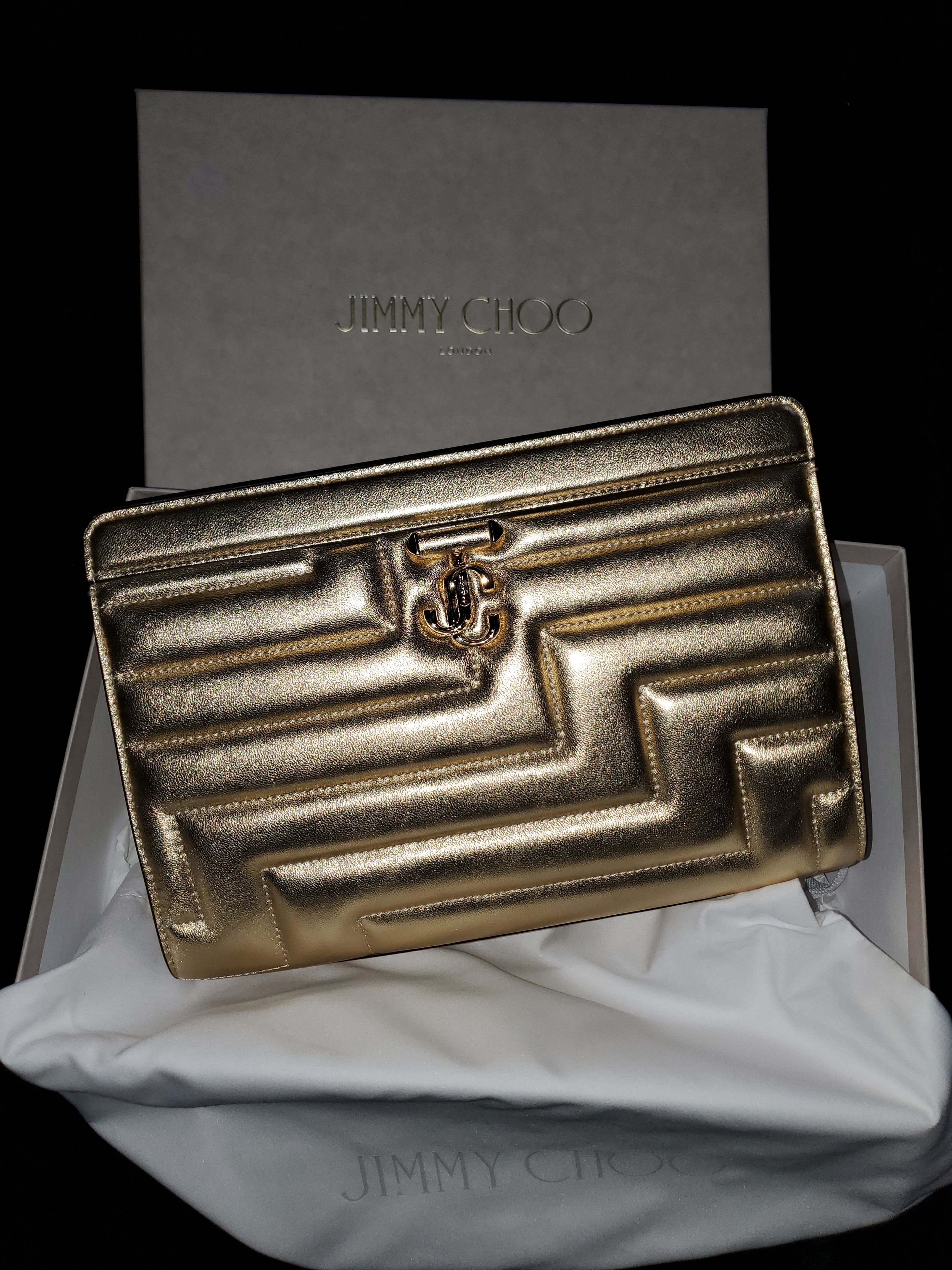 Jimmy Choo Gold Varenne Avenue Pouch Clutch Bag
