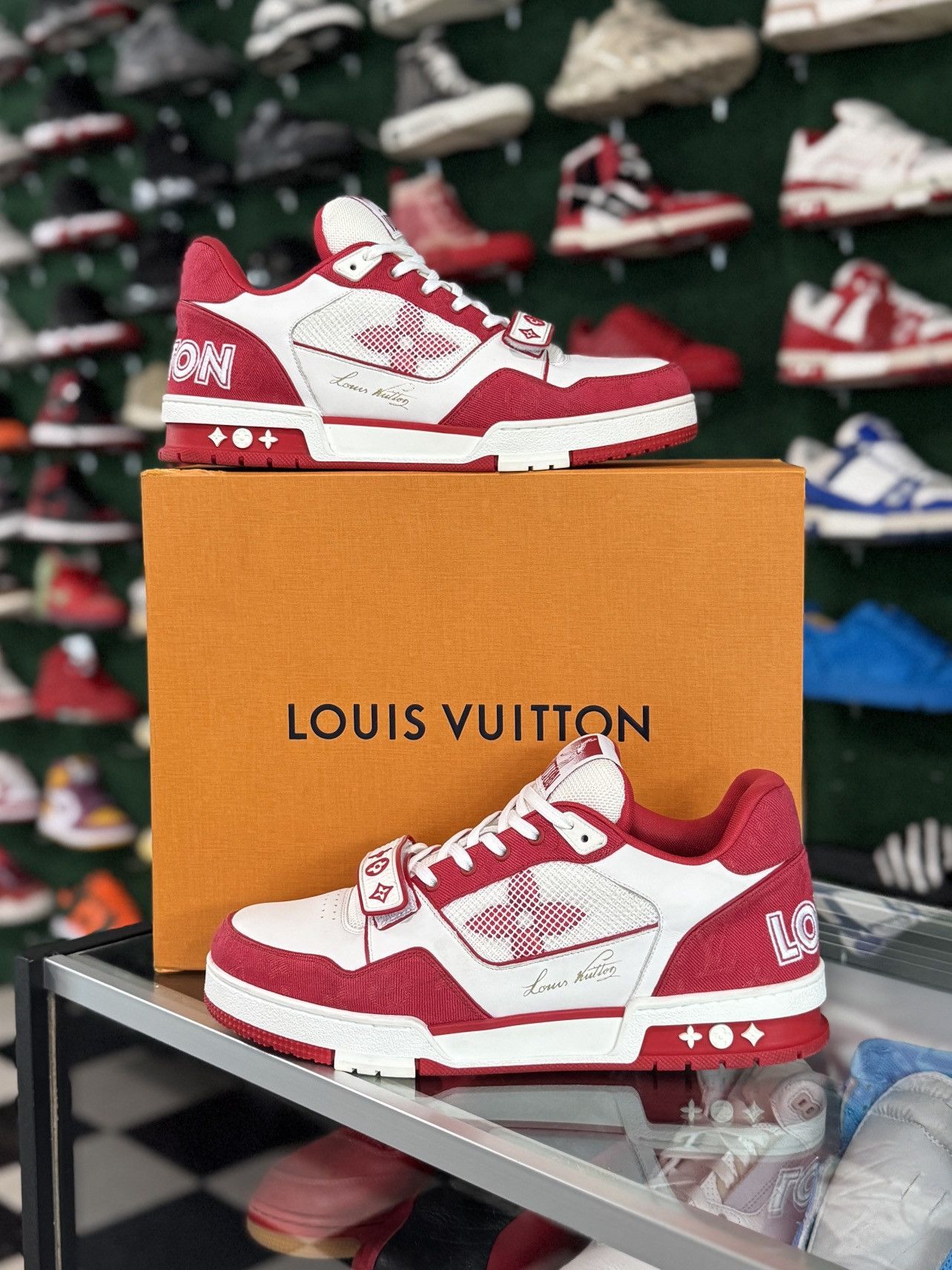 Louis Vuitton Louis Vuitton Trainer Velcro Strap Red Monogram Denim Size US 10.5 / EU 43-44 - 1 Thumbnail