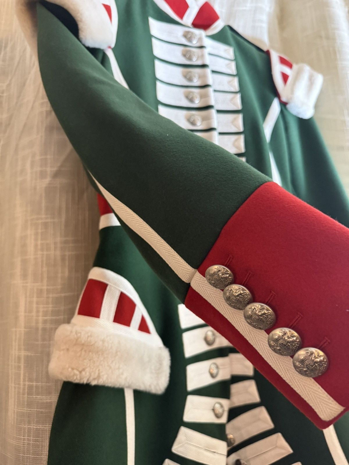 Burberry Burberry Wool Ceremony Coat with Red & Green Sheepskin Trim Size XS / US 0-2 / IT 36-38 - 4 Thumbnail
