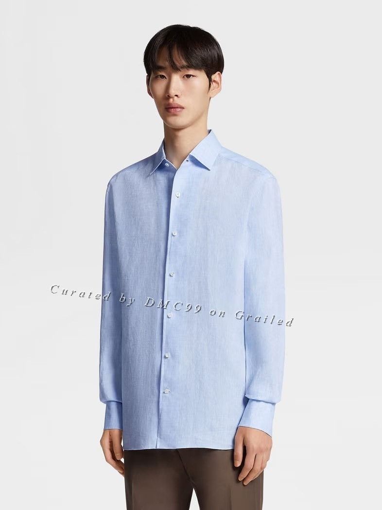 Ermenegildo Zegna Zegna Light Blue Linen Long Sleeve Shirt Size US M / EU 48-50 / 2 - 1 Thumbnail