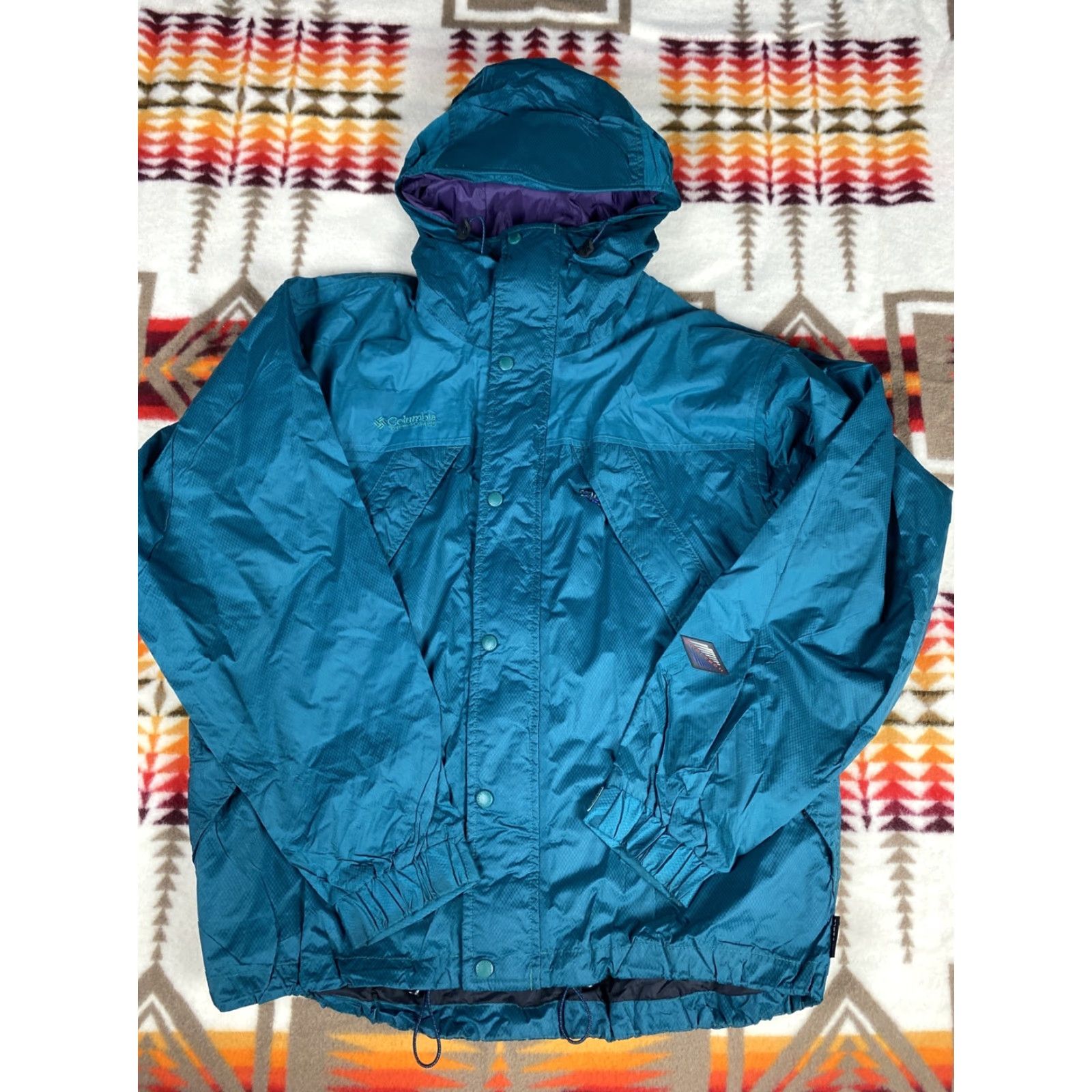 Vintage Columbia Omni-Tech Packable Aqua Mens M Hoodie Windbreaker Jacket Size US M / EU 48-50 / 2 - 2 Thumbnail