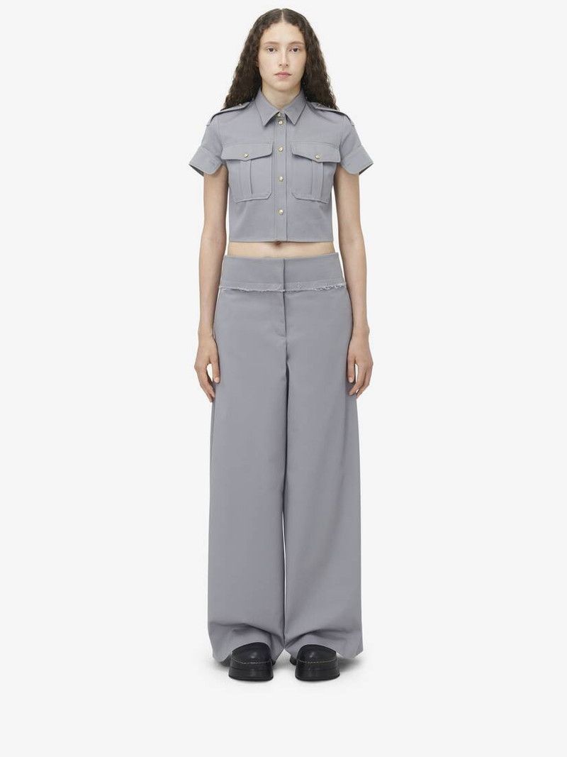 Alexander McQueen o1srvl11e0326 Wide Leg Utility Trousers in Grey Size 27" / US 4 / IT 40 - 1 Thumbnail