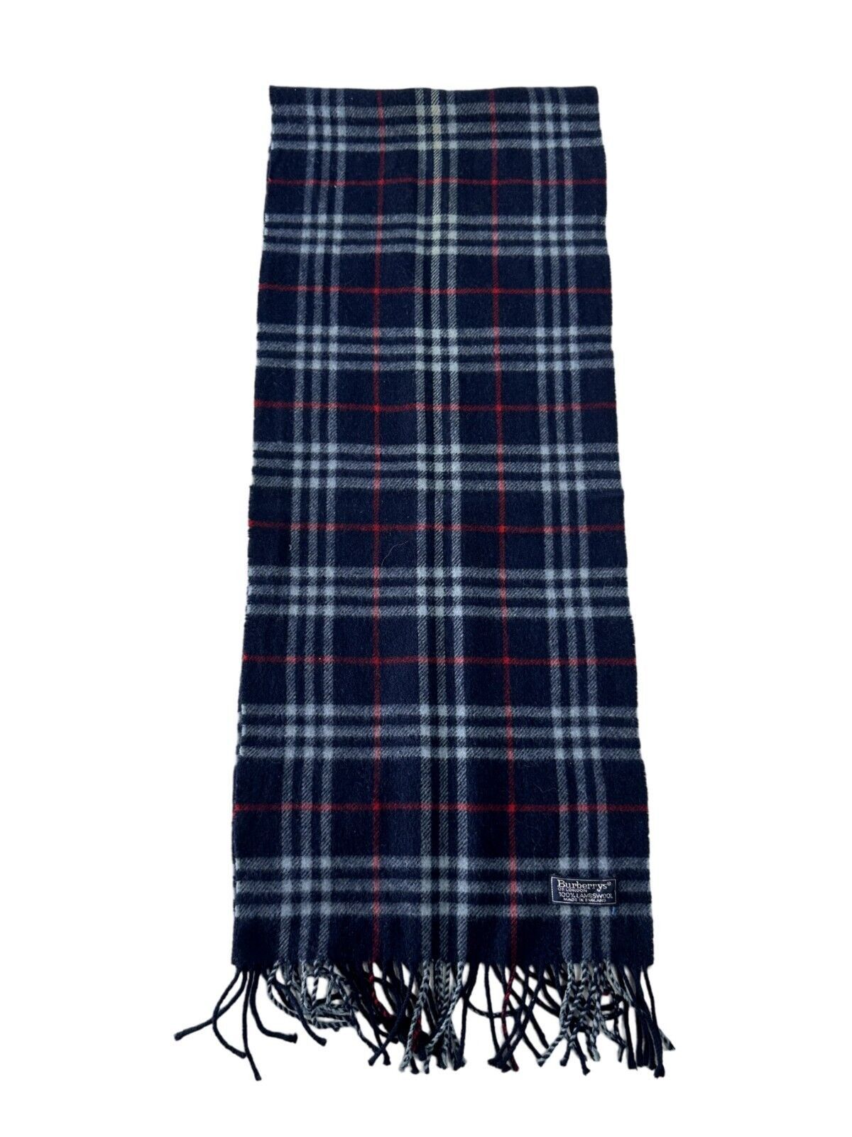 Burberry Burberrys Check Unisex Scarf Navy Blue 100% Lambswool Size ONE SIZE - 4 Thumbnail
