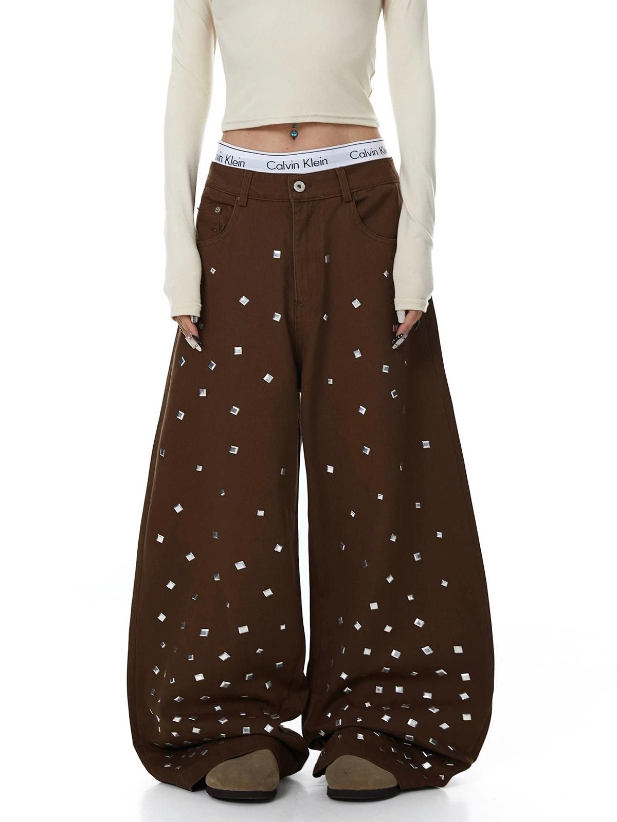 Other Square-Rivet Scatter Wide-Leg Black Denim Jeans Size US 30 / EU 46 - 4 Thumbnail