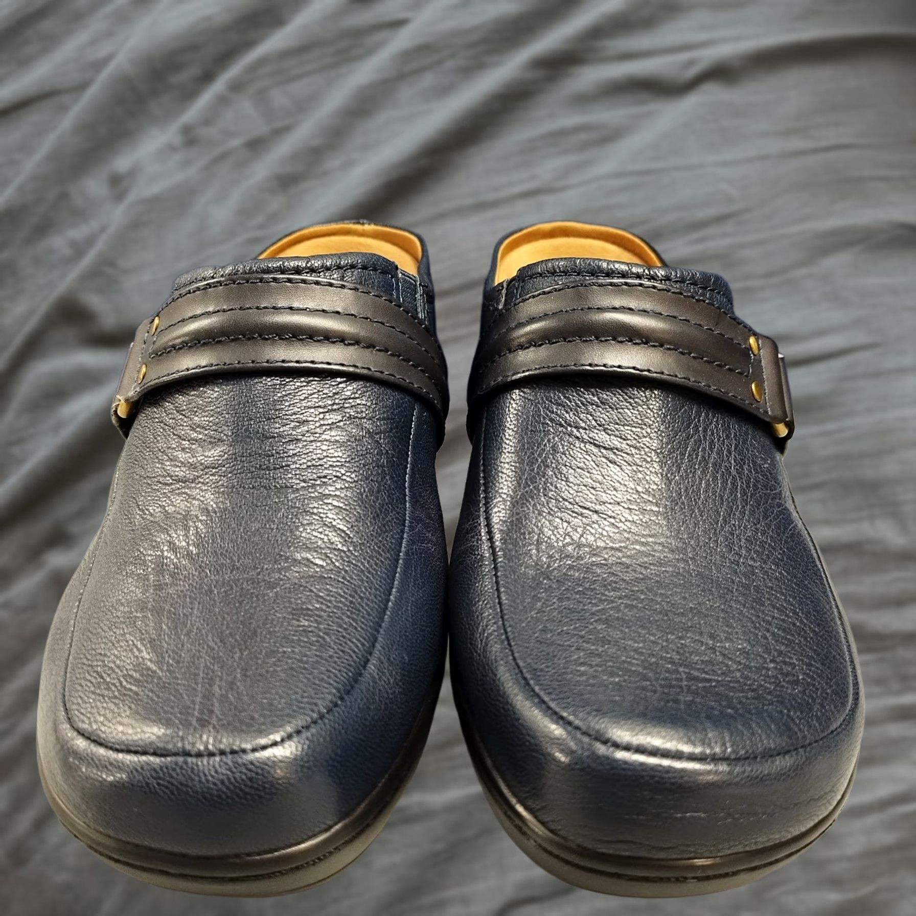 Vintage Easy Spirit Davet Wedge Clogs Womens Size 9M Blue Leather Slip On Comfort Shoes Size US 9 / IT 39 - 1 Thumbnail