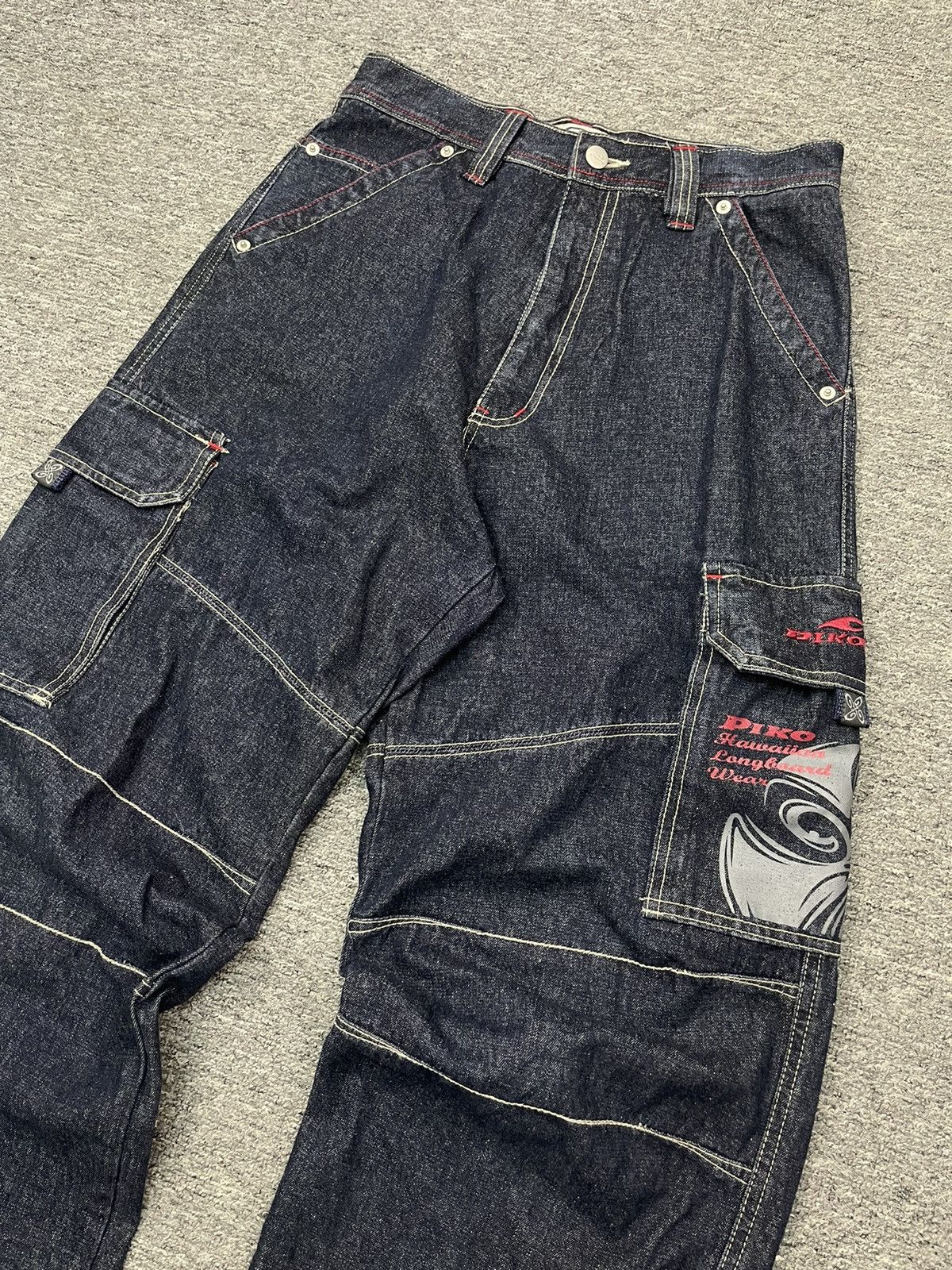 JNCO Hawaii Piko Cargo Jeans Baggy Double Knee Vintage Y2K Size US 28 / EU 44 - 6 Thumbnail
