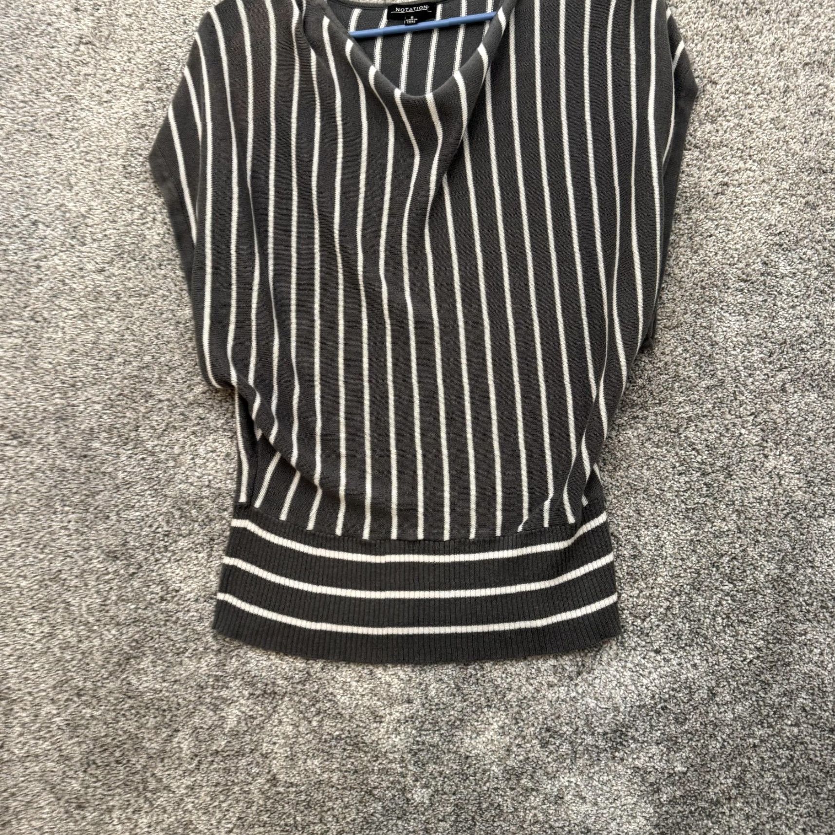 Vintage Notation Sweater Womens Small Gray White Stripe Batwing Sleeve Draped Neckline Top Size S / US 4 / IT 40 - 4 Thumbnail