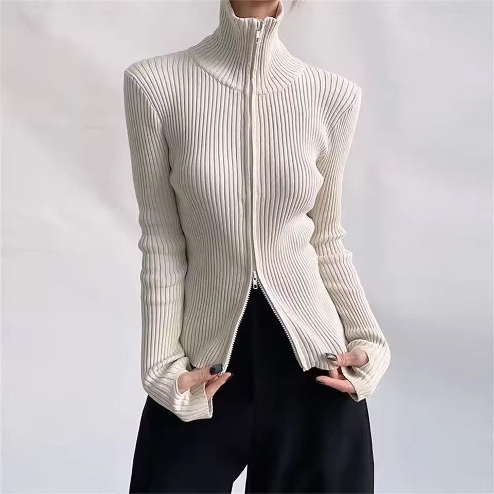 Japanese Brand Minimalist Full-Zip Ribbed Knit Turtleneck Sweater Size M / US 6-8 / IT 42-44 - 1 Thumbnail