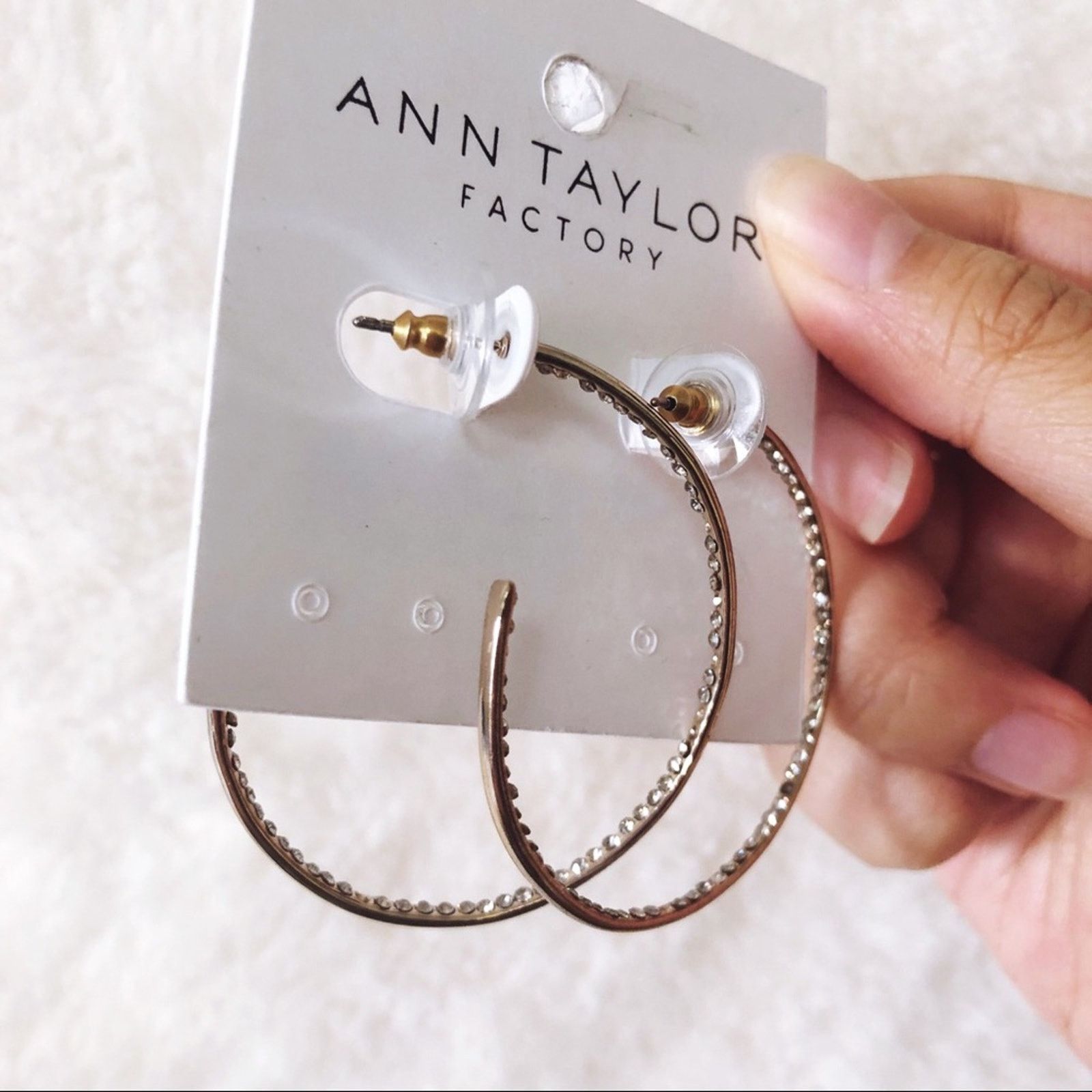 Ann Taylor Ann Taylor Gold Large Pave Hoop Earrings Size ONE SIZE - 2 Thumbnail