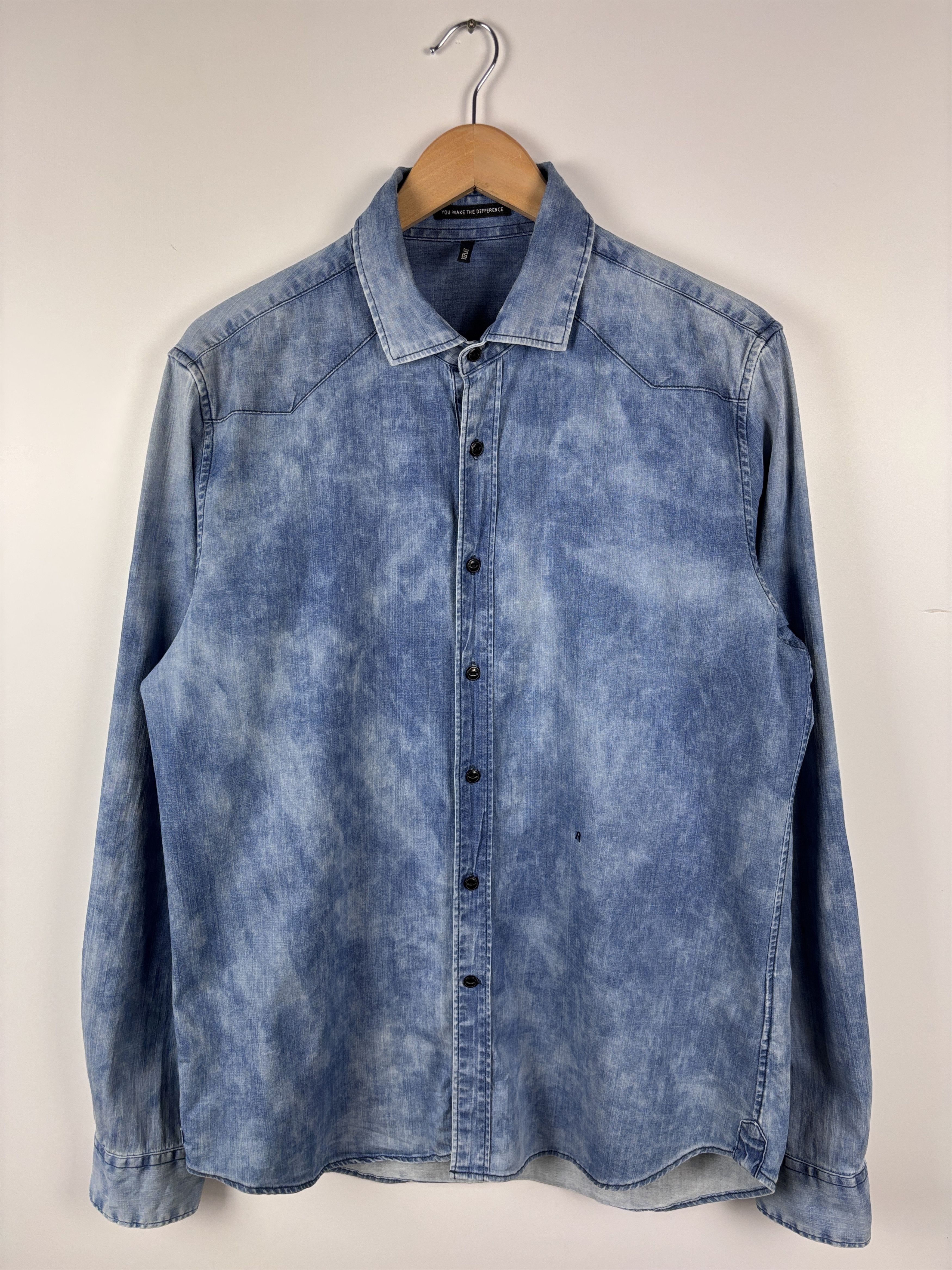 Replay Mens Replay Acid Wash Denim Button Up Shirt Blue Size XL Size US XL / EU 56 / 4 - 1 Thumbnail