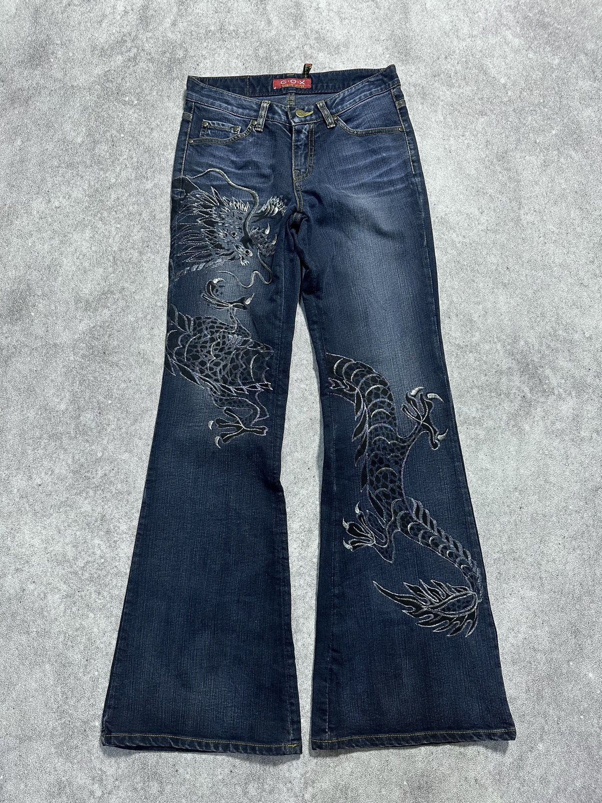 Japanes C.O.X Embroidery Dragon Flared Jeans