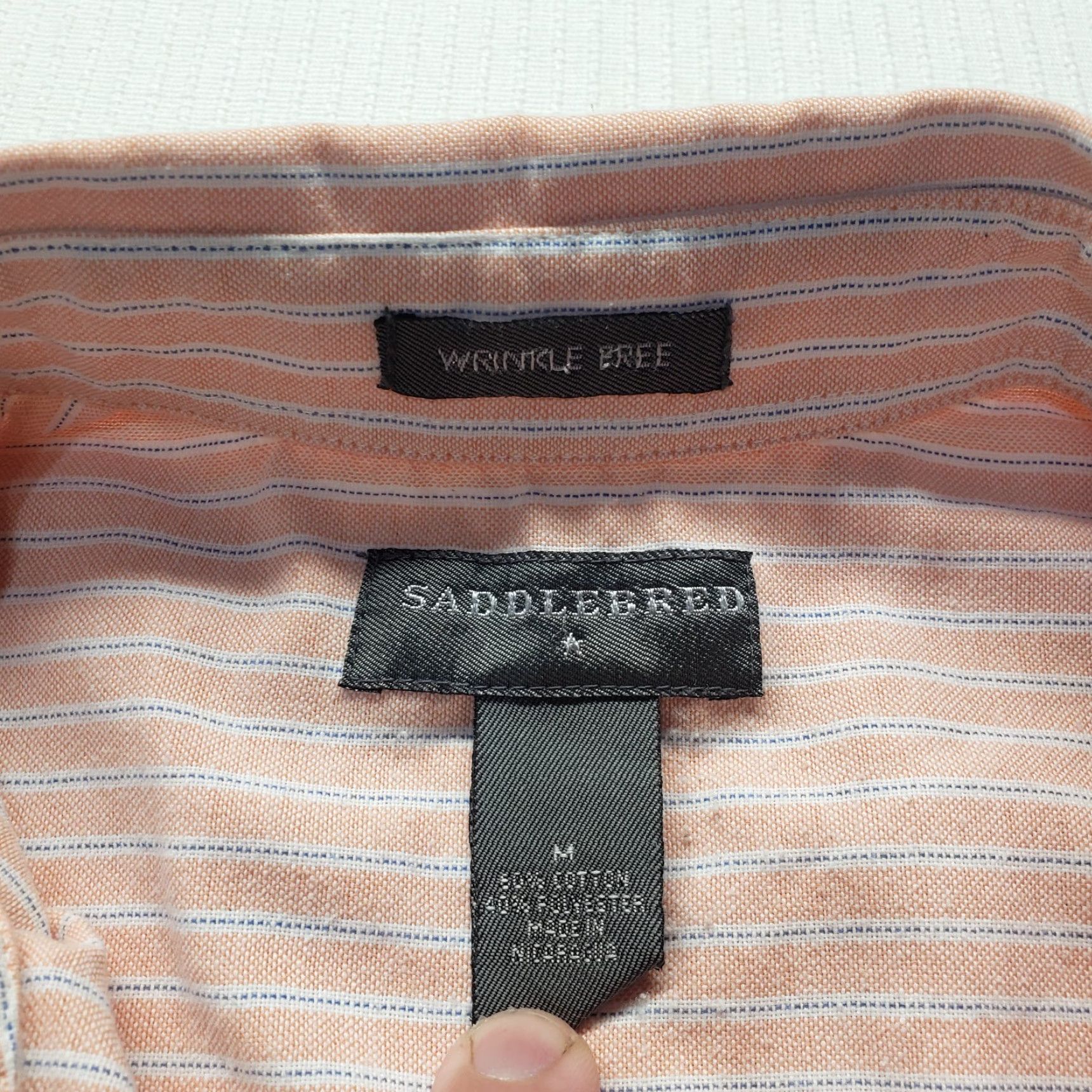 Pinko Saddlebred Shirt Adult Men's M Medium Salmon Pink Striped Short Sleeve Button Up Size US M / EU 48-50 / 2 - 3 Thumbnail