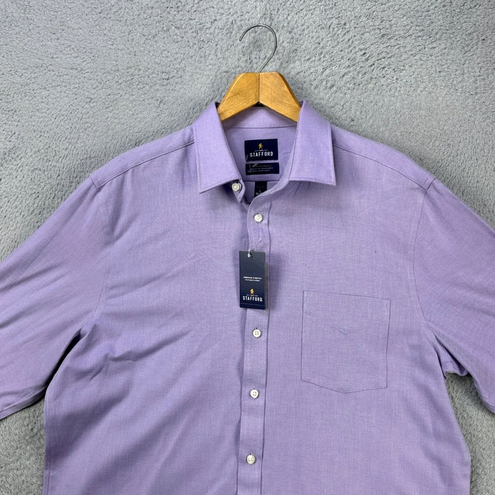 Stafford Stafford Shirt Dress Mens 16-16.5 Large Purple Premium Stretch Regular Fit Shirt Dress Mens 16-16.5 Large Purple Premium Stretch Regular Fit NEW Size 42R - 4 Thumbnail