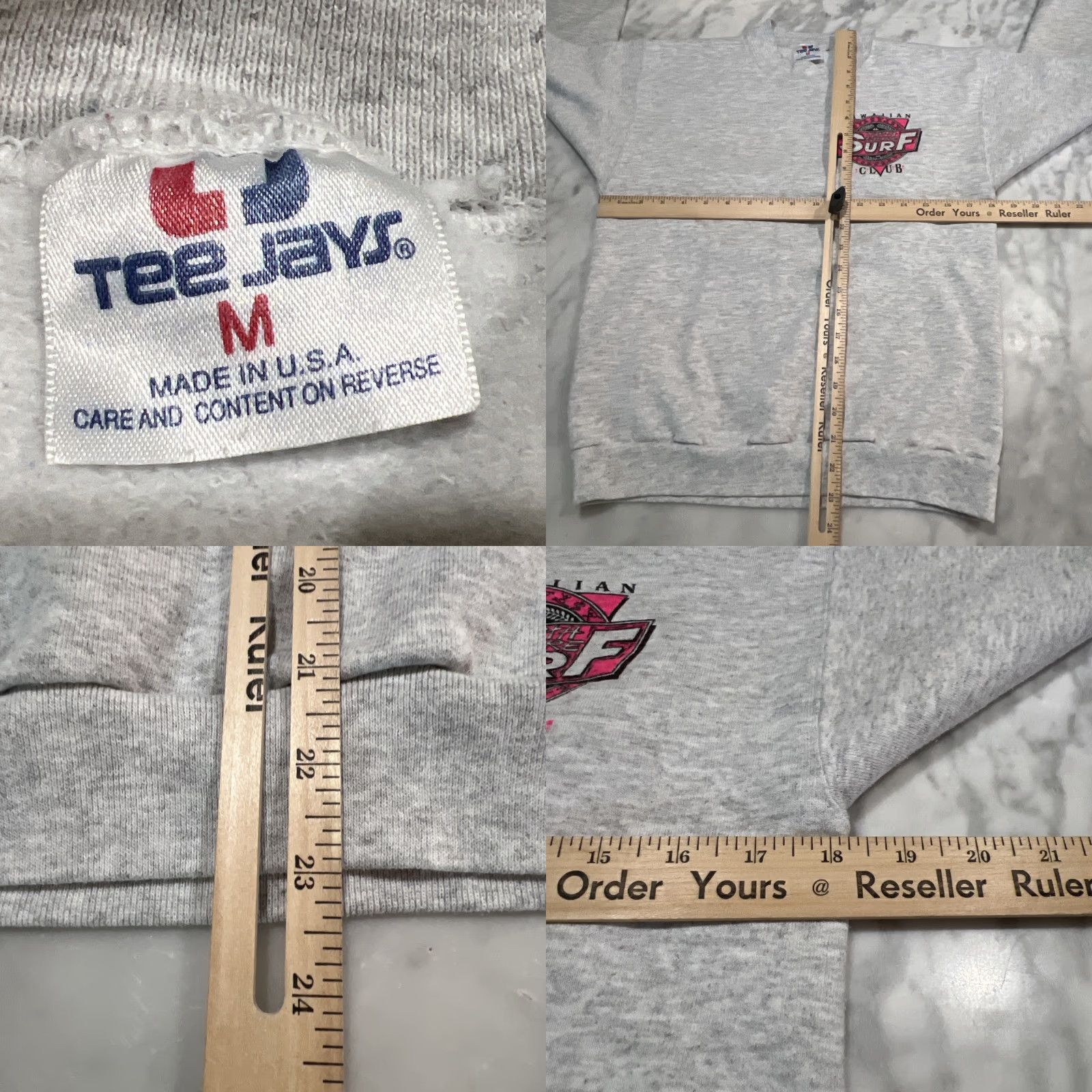 TEE JAYS VINTAGE Tee Jays Sweatshirt Men M Hawaiian North Shore Surf Club Graphic Print Puffy Paint Gray Cotton Blend Crew Neck Pullover Size US M / EU 48-50 / 2 - 8 Thumbnail