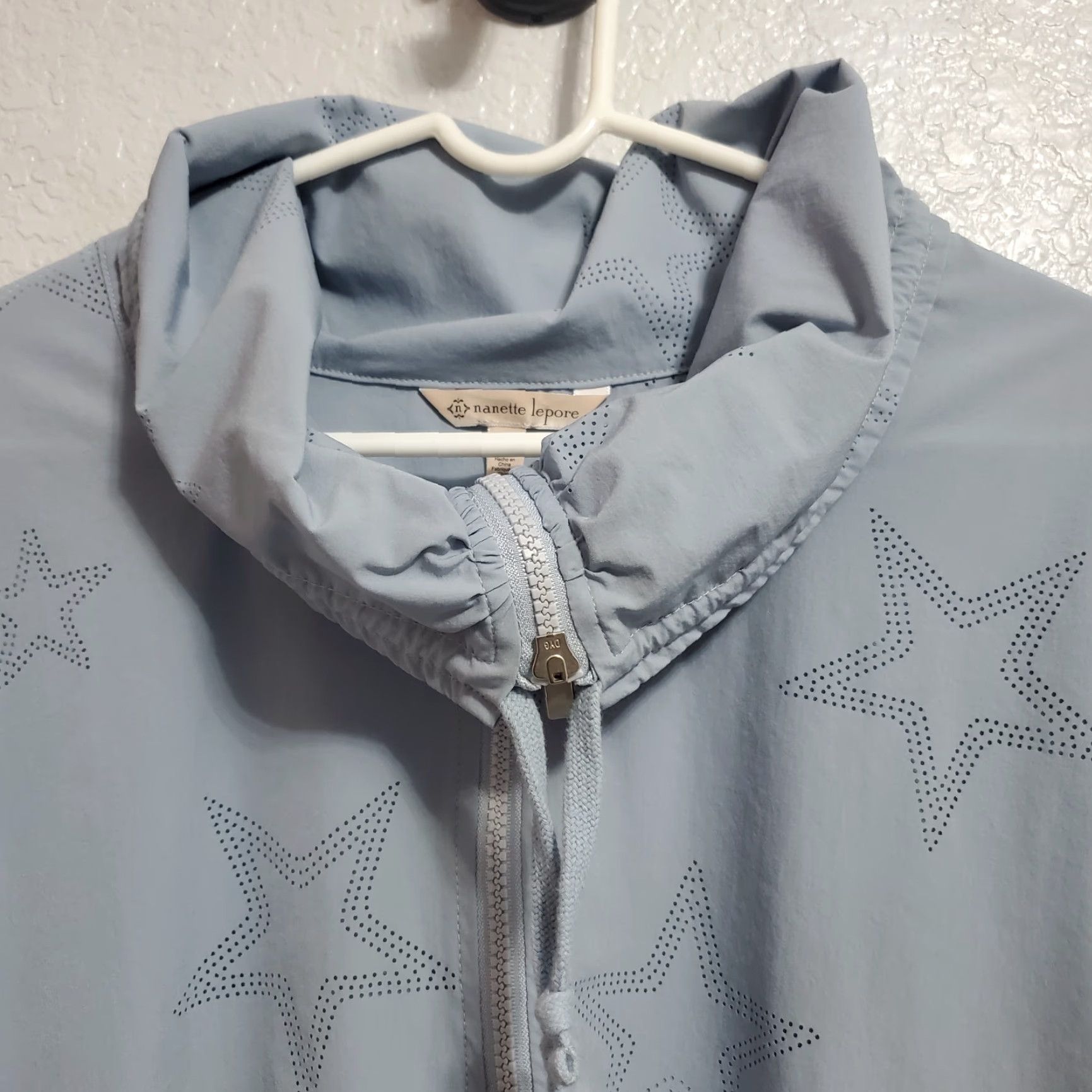 Nanette Lepore VINTAGE Nanette Lepore Jacket Women XL Blue Glacier Estrella Star Nylon Zip Windbreaker Size XL / US 12-14 / IT 48-50 - 4 Thumbnail