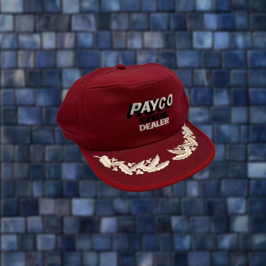 Vintage VINTAGE Payco Seeds 80s Hat Snapback Trucker Farmer Red Cap Rare Find Hats Adjustable Red Cotton Trucker 1980s Kap King Mens Size ONE SIZE - 1 Thumbnail