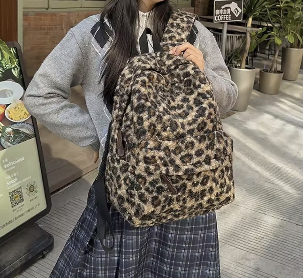 Japanese Brand Plush Leopard Print Backpack Size ONE SIZE - 2 Thumbnail