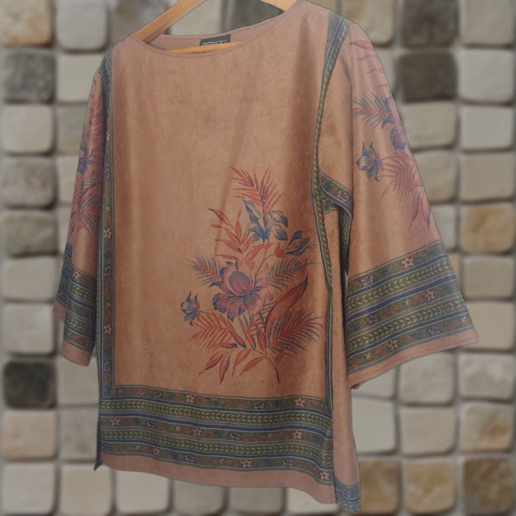 Vintage VINTAGE Harlow Shirt Women M Brown Floral Tapestry Retro Lagenlook 3/4 Sleeve Pullover Round Neck Tunic Blouse Size M / US 6-8 / IT 42-44 - 1 Thumbnail