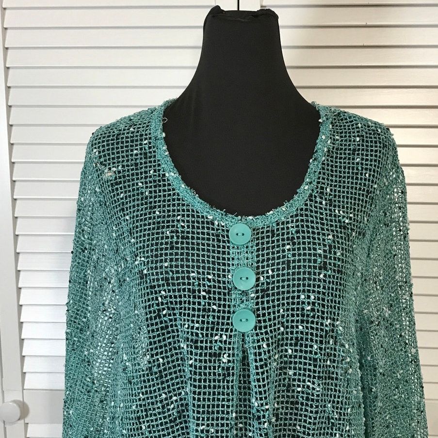 Blair Blair Boho Aqua Blue Artsy Mesh Lace Hemline Tunic Blouse XL Size XL / US 12-14 / IT 48-50 - 4 Thumbnail