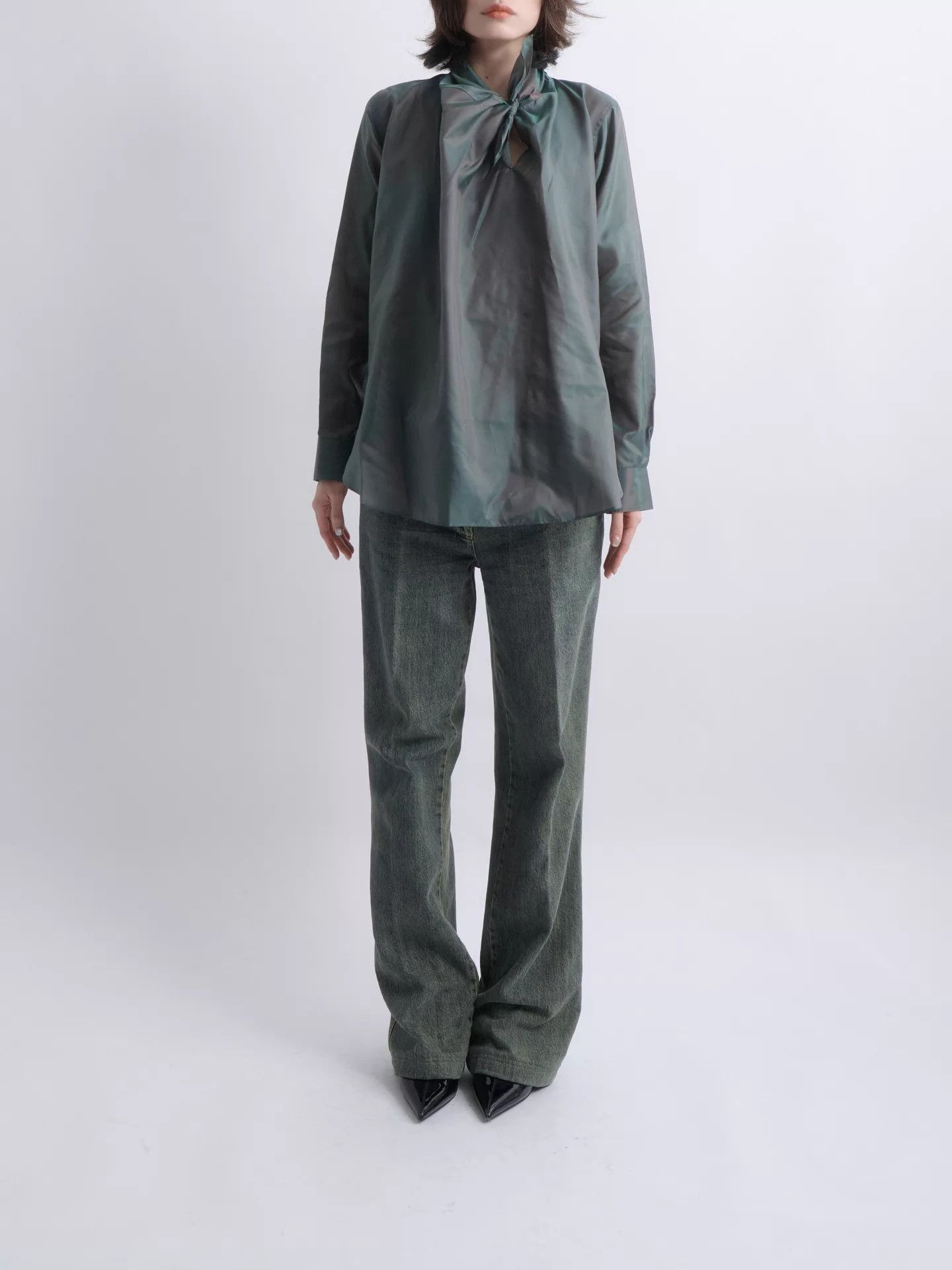 Junya Watanabe JUNYA WATANABE 2003 Experimental Pearl Scarf Collar Shirt Size M / US 6-8 / IT 42-44 - 2 Thumbnail