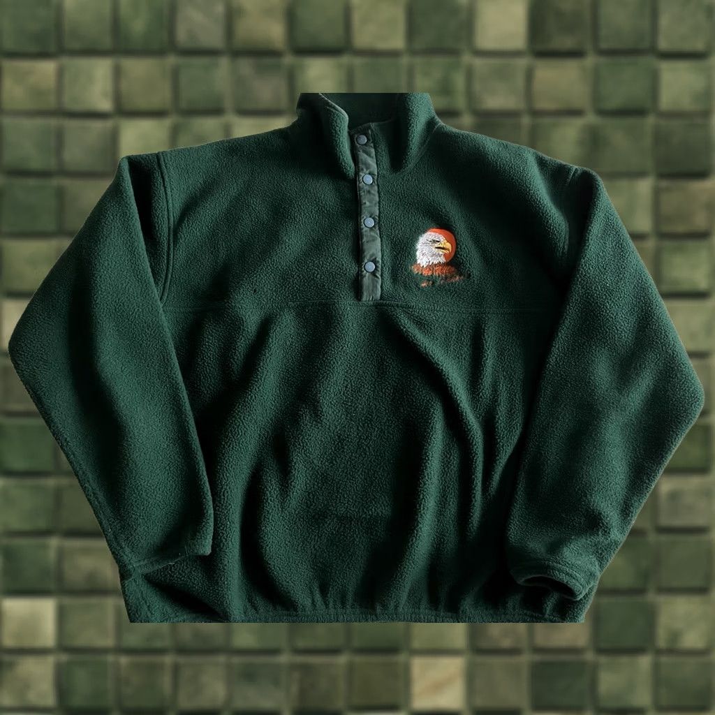 Vintage VINTAGE Kobe Sherpa Green Pullover Quarter Snap Bald Eagle Sweater XXL Mens Pullover Green Bald Eagle 90s Size US XXL / EU 58 / 5 - 1 Thumbnail
