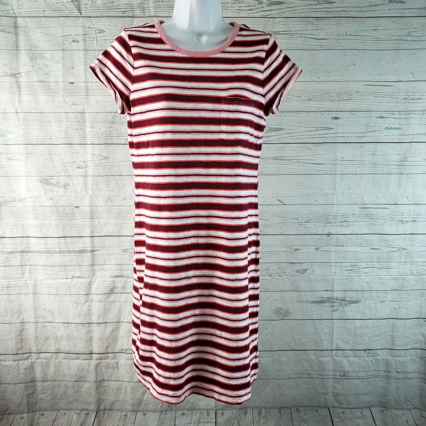 Gap Gap T-Shirt Dress Womens Small Tall Pink Maroon Striped Short Sleeve Size S / US 4 / IT 40 - 2 Thumbnail