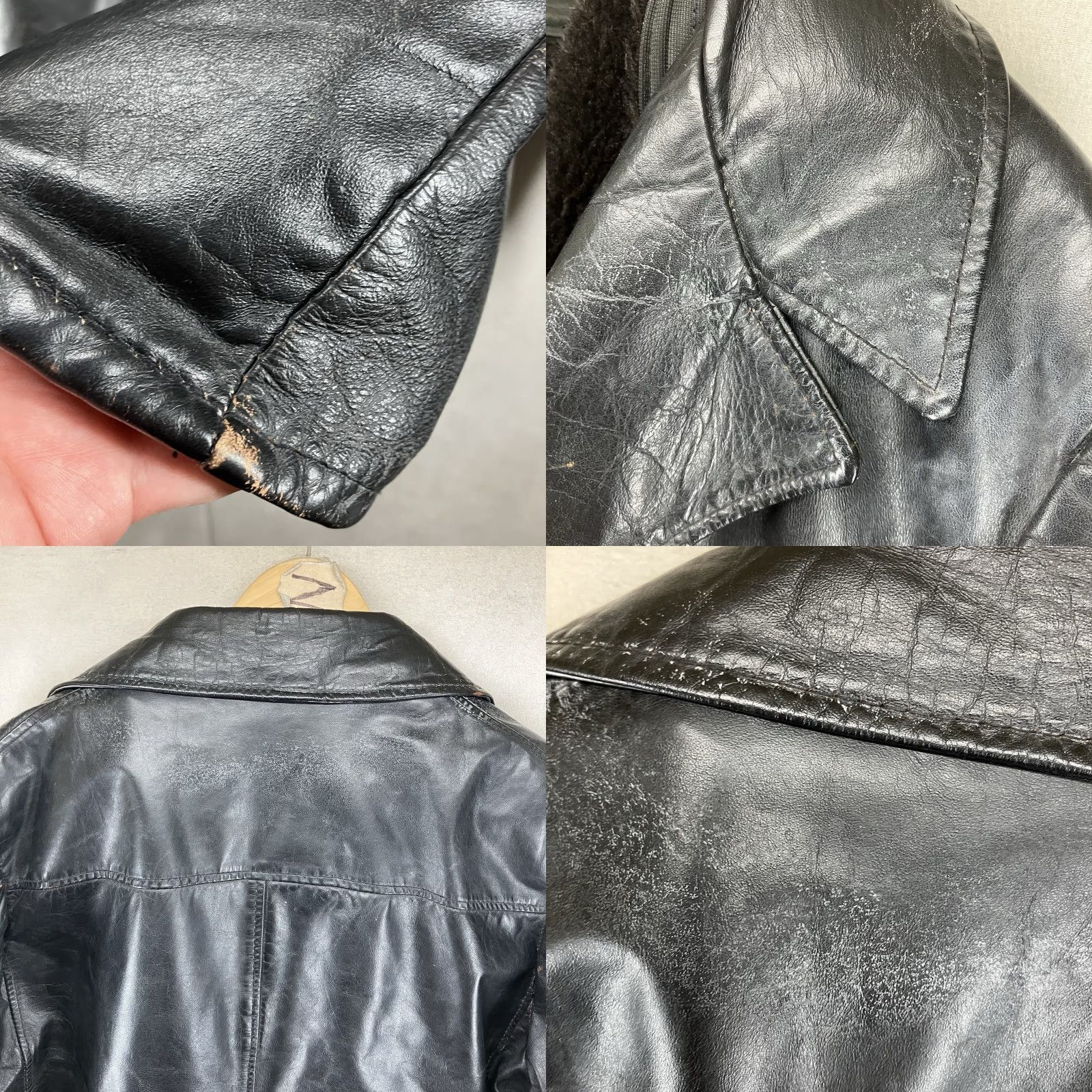 Vintage VINTAGE Montgomery Ward Leather Jacket Bomber Jacket Mens 40R Black Sherpa Lined Mid-Length Pockets Button-Down Collar Size US XXS / EU 40 - 9 Thumbnail