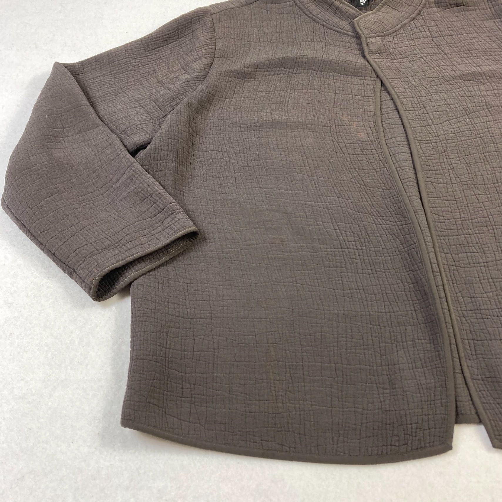 Eileen Fisher Eileen Fisher Silk Blend Jacket Women's XL Brown Open Front Long Sleeve Textured Jacket Size XL / US 12-14 / IT 48-50 - 2 Thumbnail